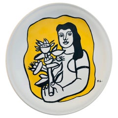 Fernand Leger Biot Ltd. Edition White Porcelain with Yellow & Black Design Plate