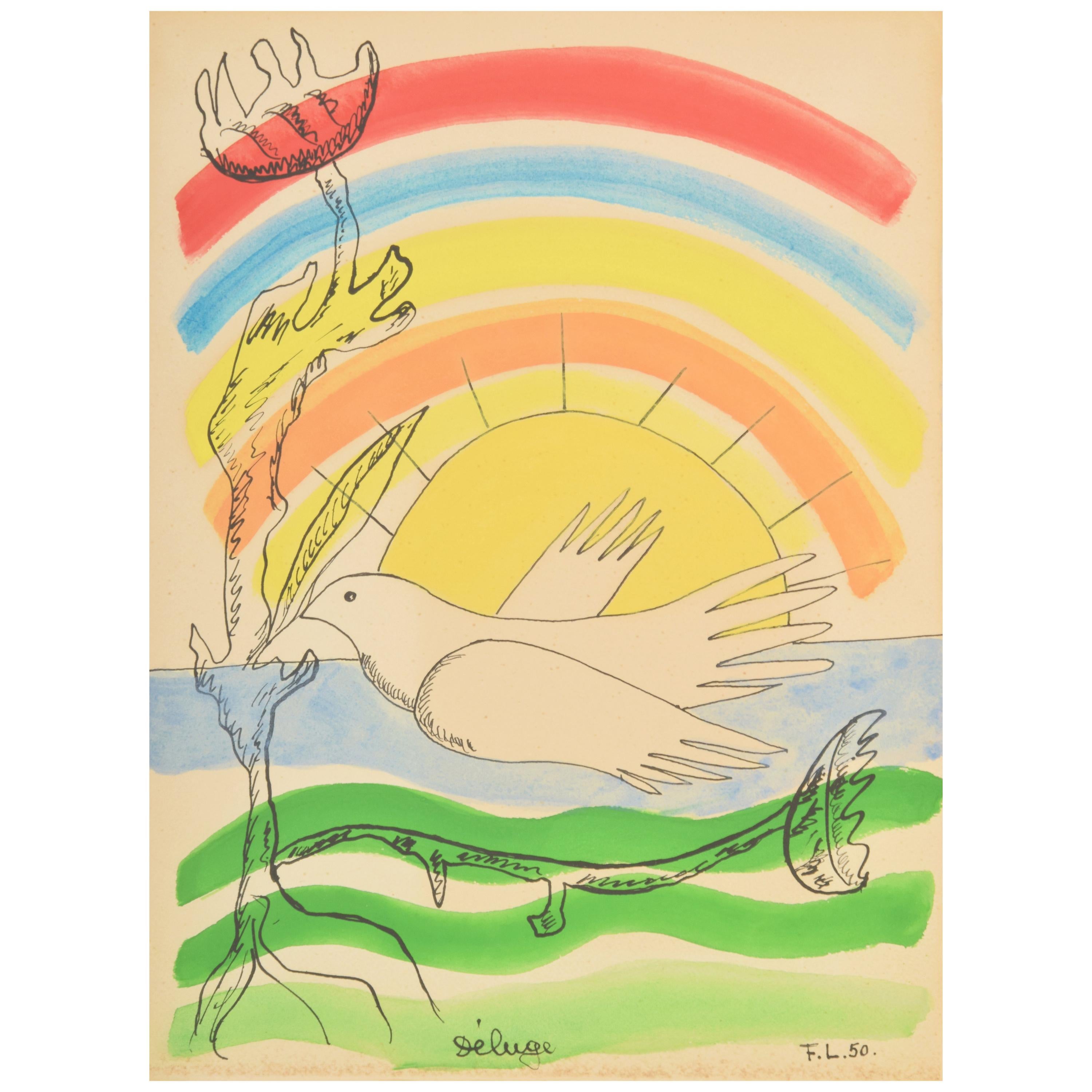 Fernand Leger Gouache and Ink Painting, Certificate For Sale