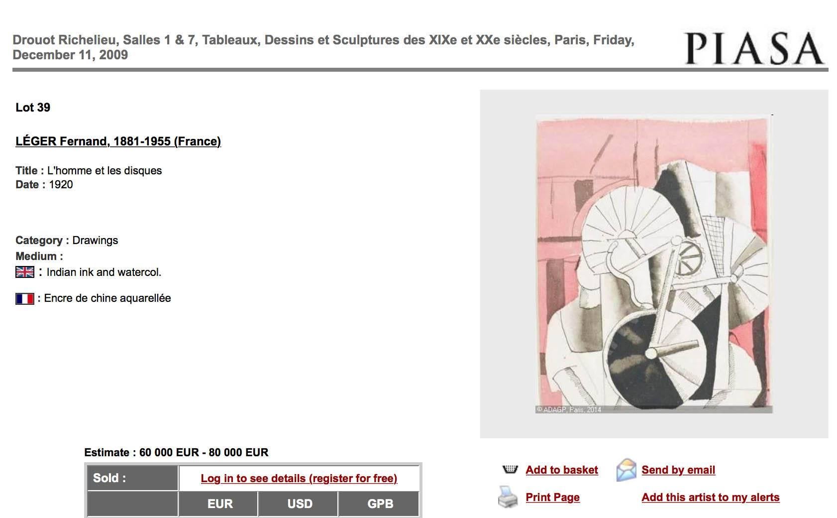 Fernand Léger, L'Homme et Les Disques, 1920 In Excellent Condition For Sale In Central Hong-Kong, HK