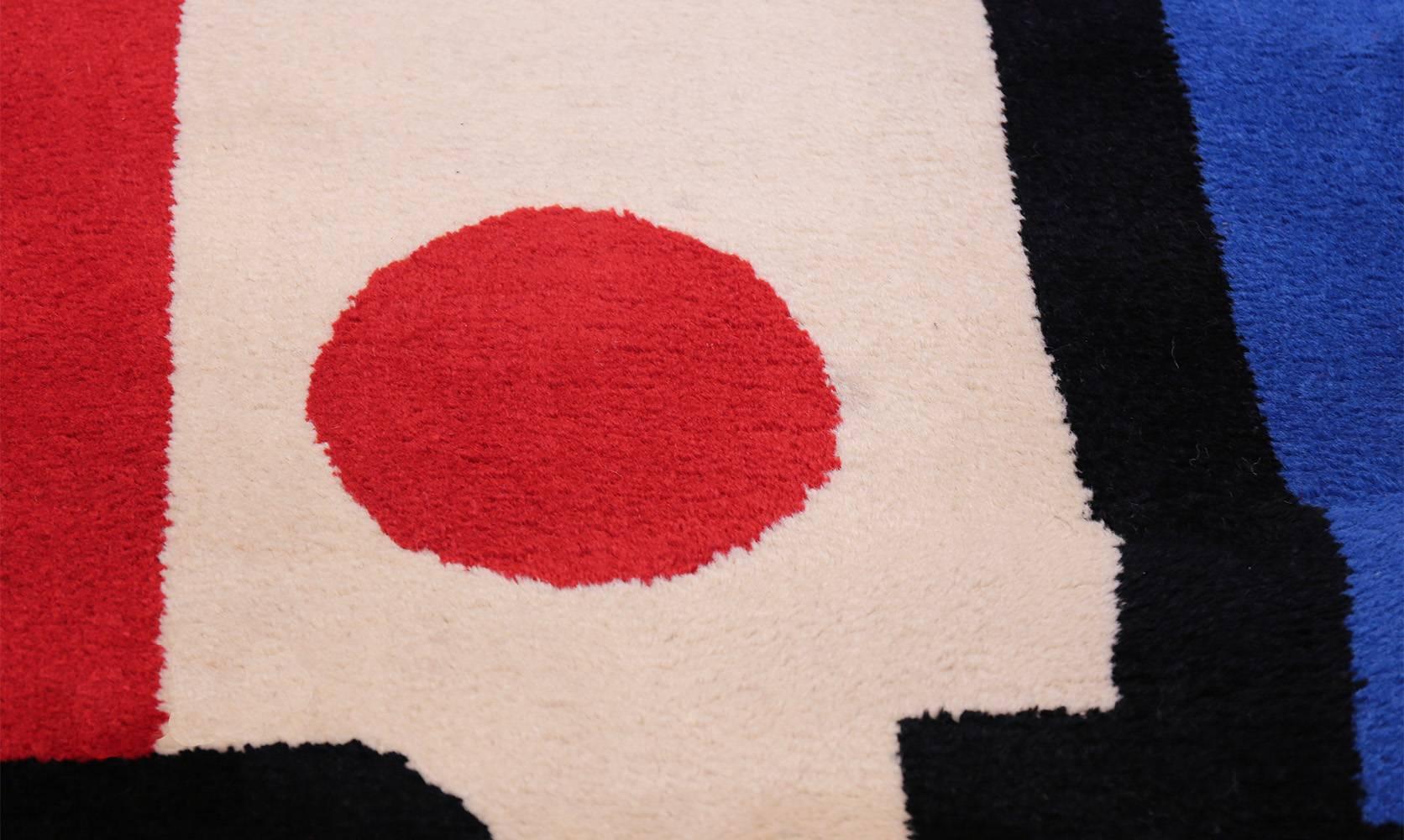 Breathtaking Fernand Leger No 9 Rouge design vintage French rug, country of origin / rug type: France, circa late 20th century – This breathtaking vintage French rug is exemplary of Fernand Leger’s work.  It features primary colors and elements in