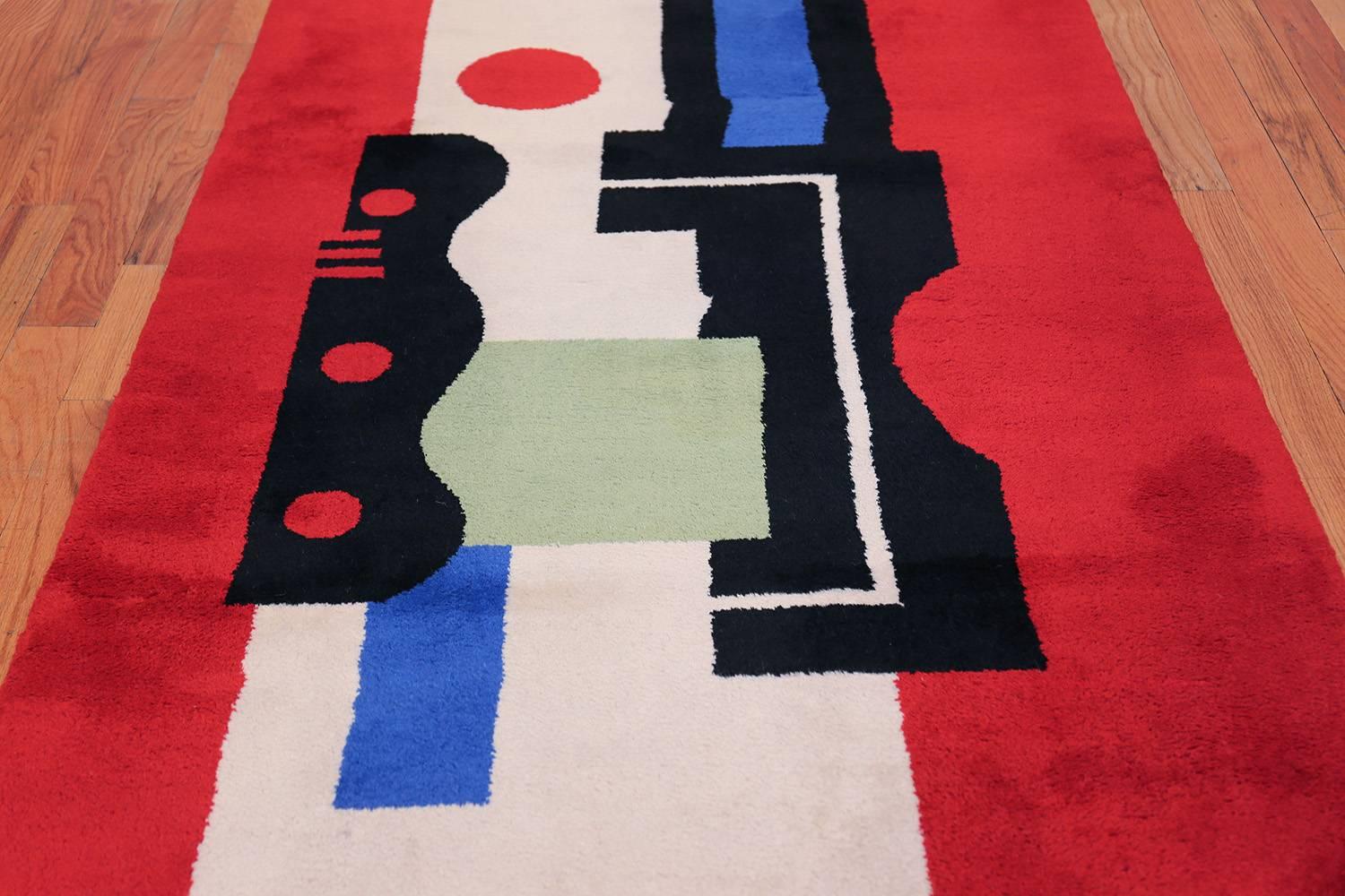 Fernand Leger No 9 Rouge Design Vintage French Rug In Excellent Condition In New York, NY