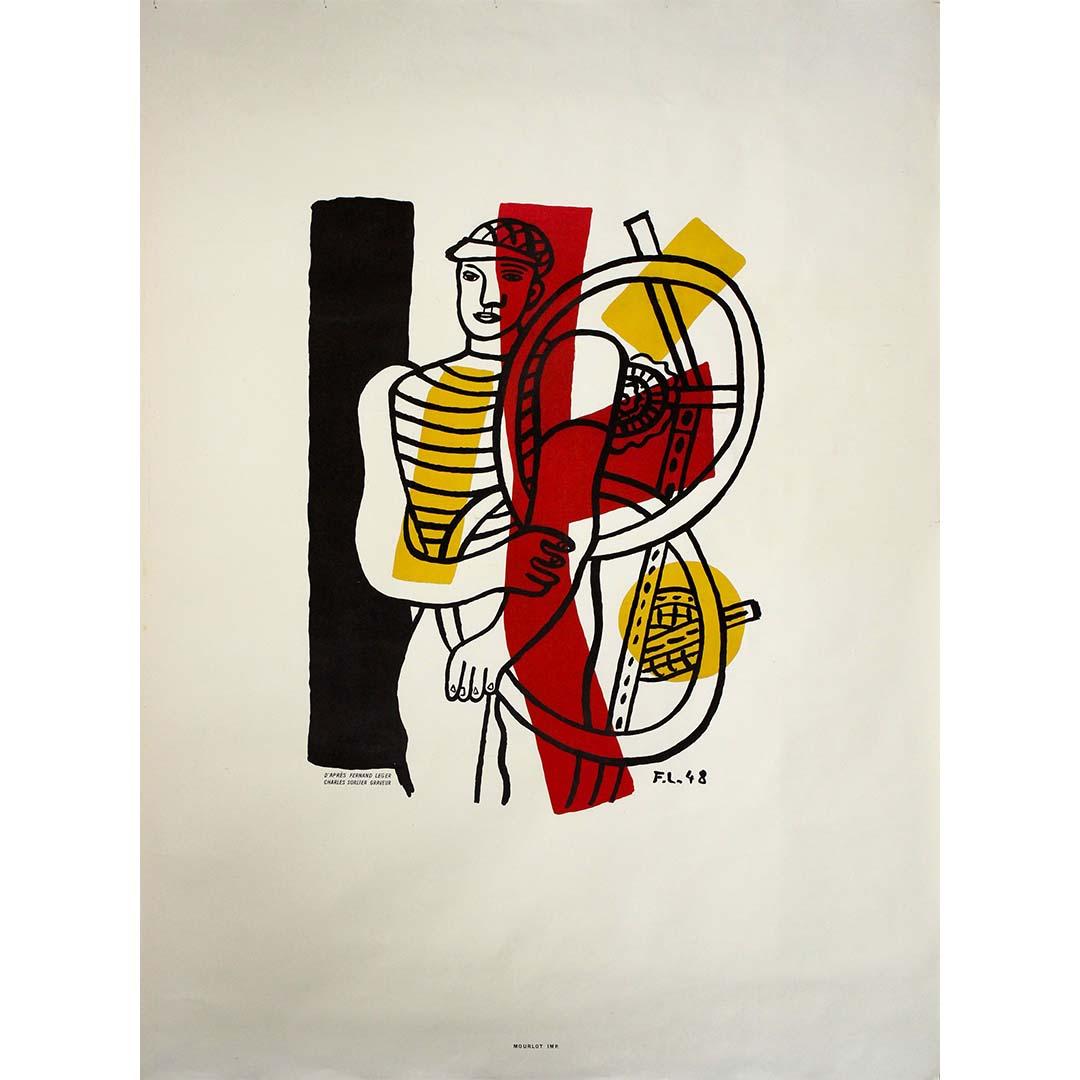 Bold, graphic, and profoundly modern, this 1951 original lithographic poster reproduces Fernand Léger’s Le Cycliste (1948), capturing the artist’s signature style at the height of his post-war period. Executed in vibrant blocks of red, yellow, and