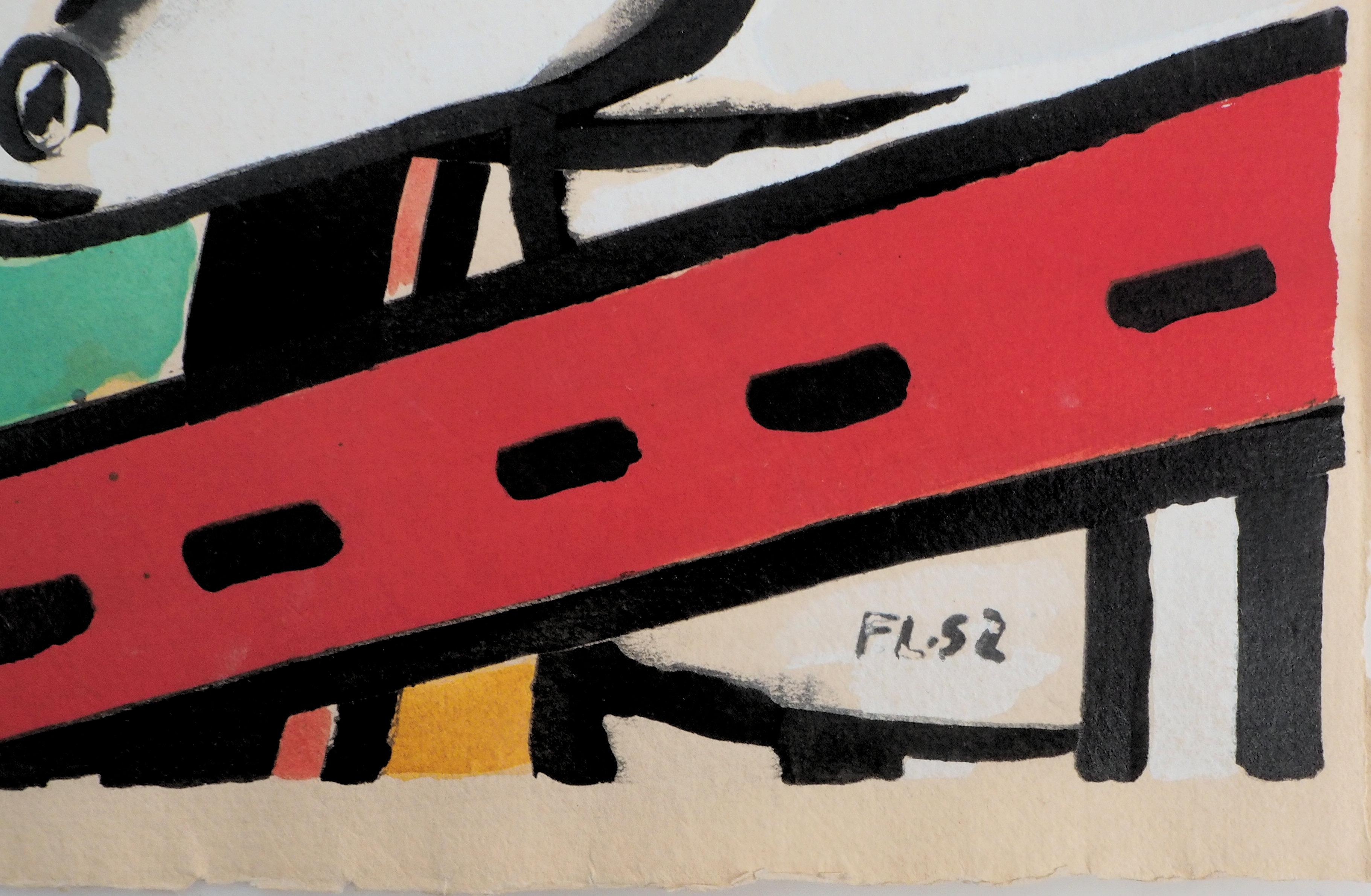  Stuhl, Hut und Kuh - Lithographie und Bleistift, 1959 – Print von Fernand Léger