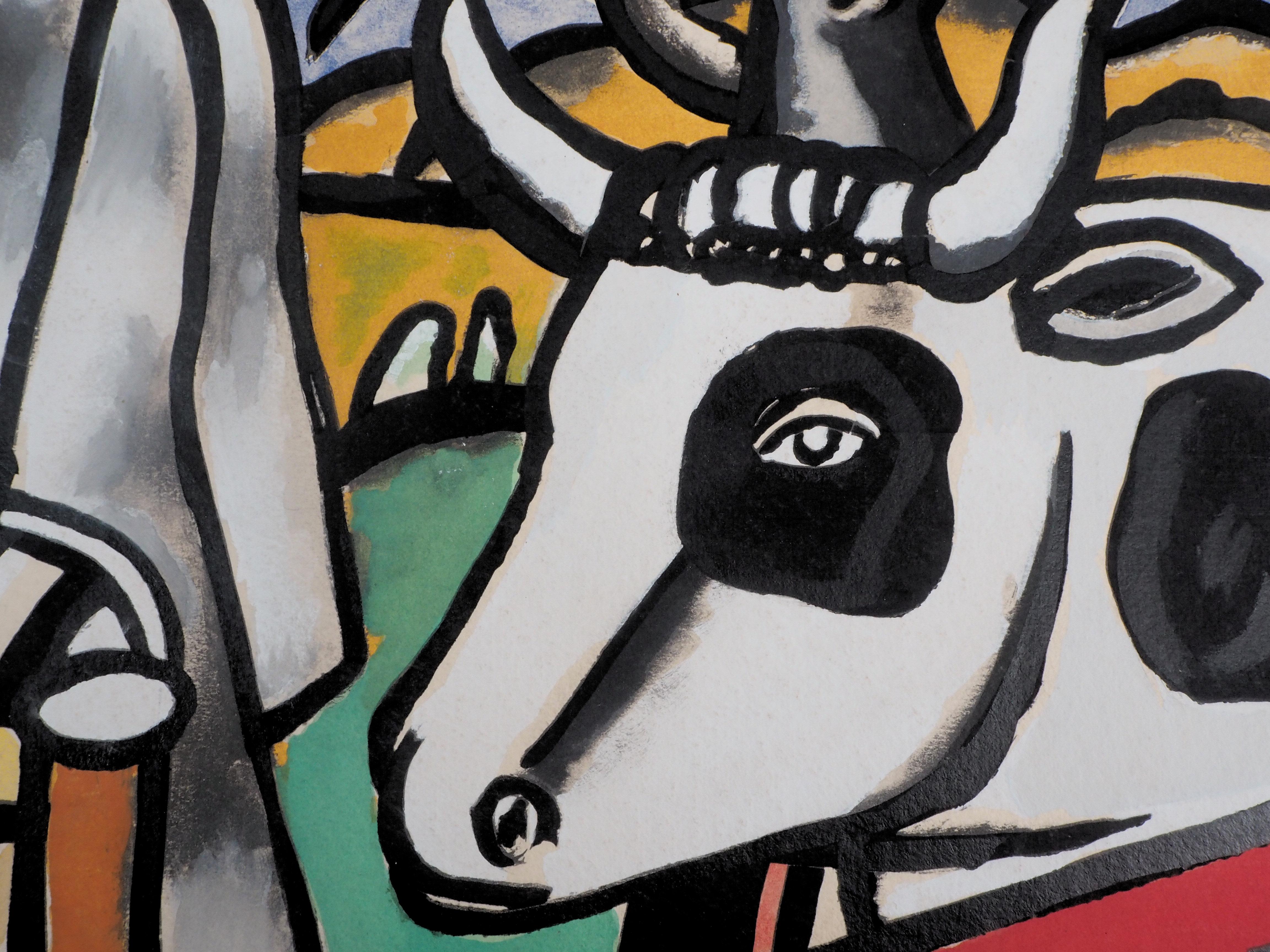 Chaise, chapeau et vache - Lithographie et pochoir, 1959 - Noir Figurative Print par Fernand Léger