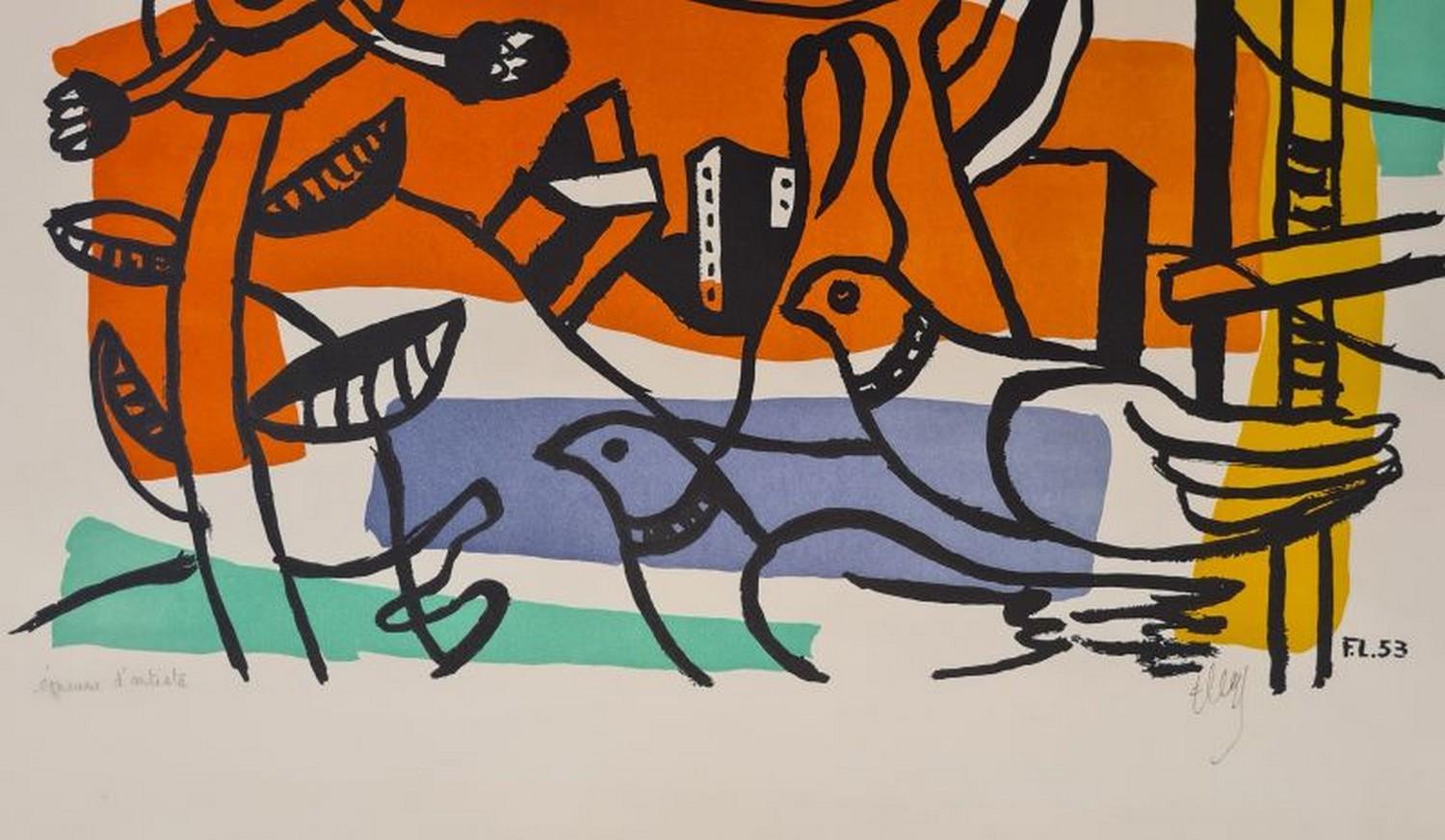 Composition aux deux oiseaux  - Print by Fernand Léger