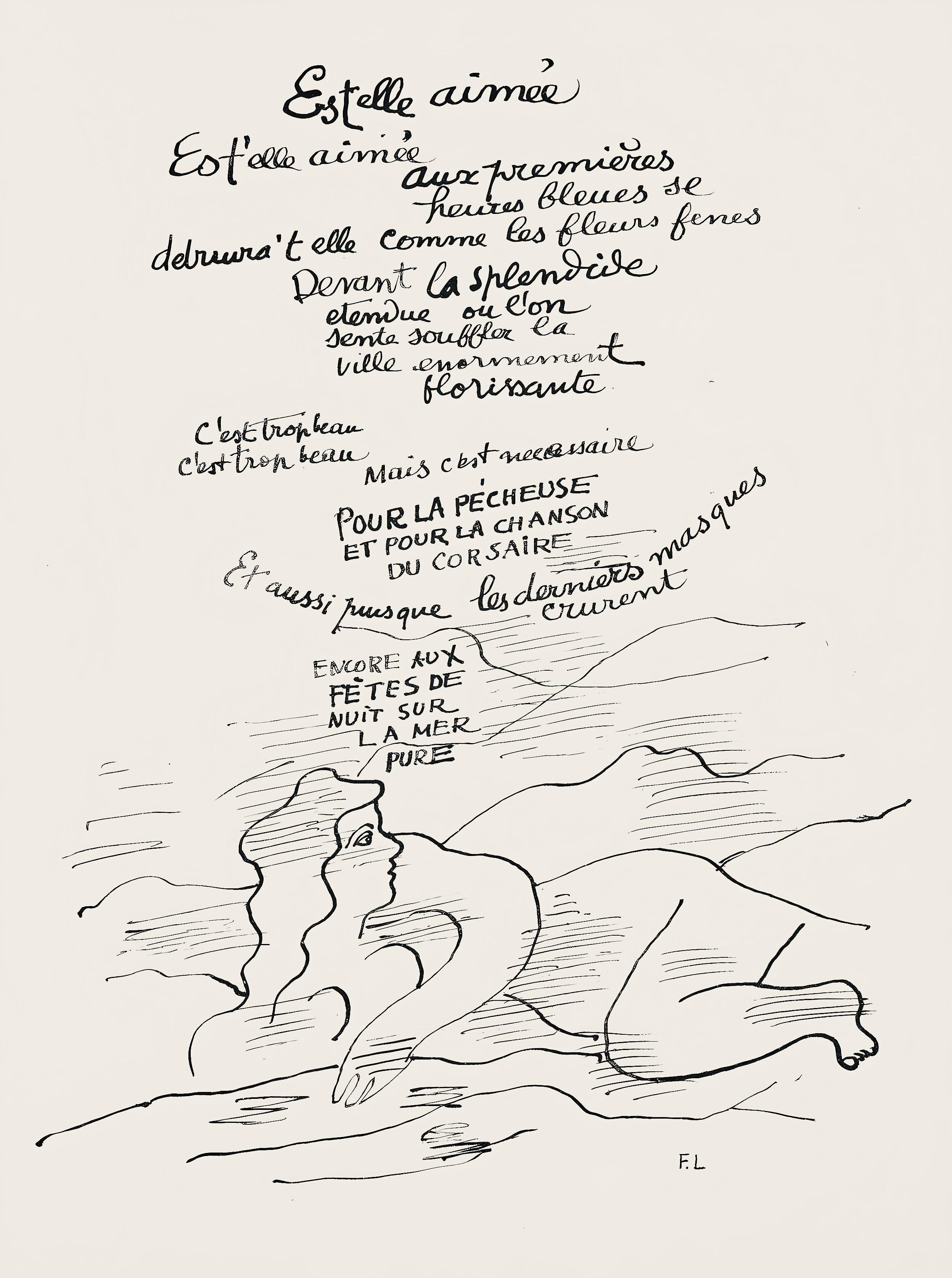 Lithograph on papier vélin teinté, fait a la main paper. Inscription: Unsigned and unnumbered, as issued. Good condition. Notes: From the folio, Les Illuminations, 1949. Published by Grosclaude, Éditions des Gaules, Lausanne; printed by Roth &