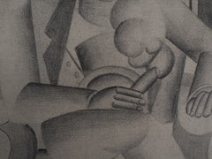 Man fumant avec un cigare - Lithographie et pochoir de style cubiste, 1959