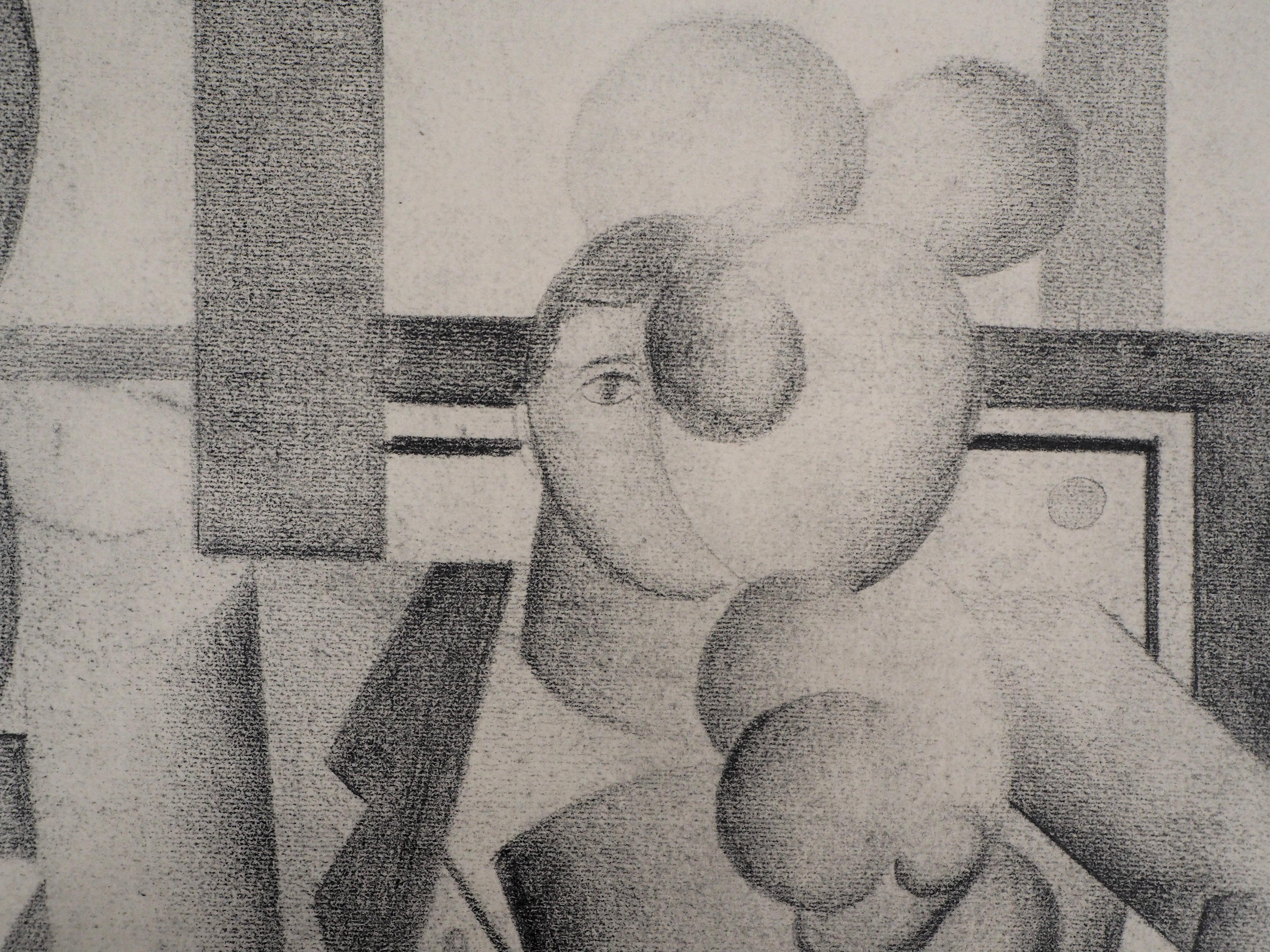 Uomo cubista che fuma con un sigaro - Litografia e stencil, 1959 - Print Moderno di Fernand Léger