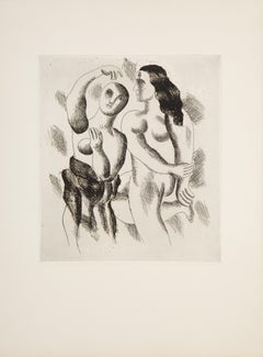 Deux nus Dansant, gravure à la pointe sèche moderne de Fernand Leger