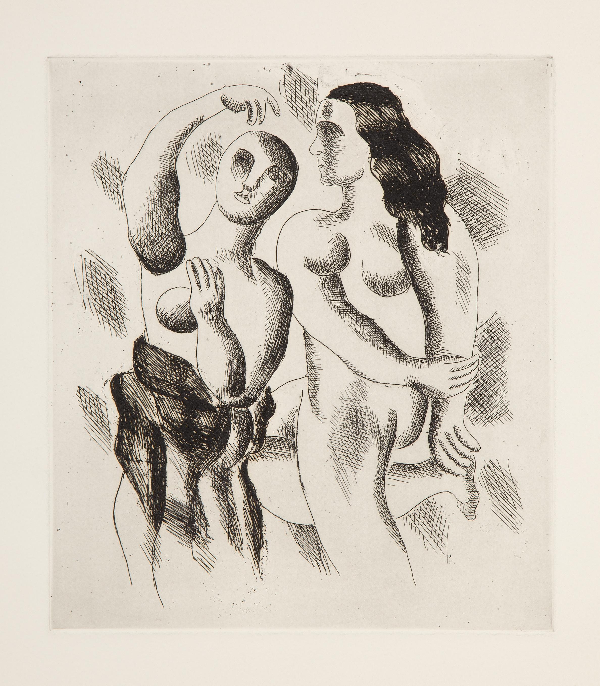 Deux nus Dansant, gravure à la pointe sèche moderne de Fernand Leger