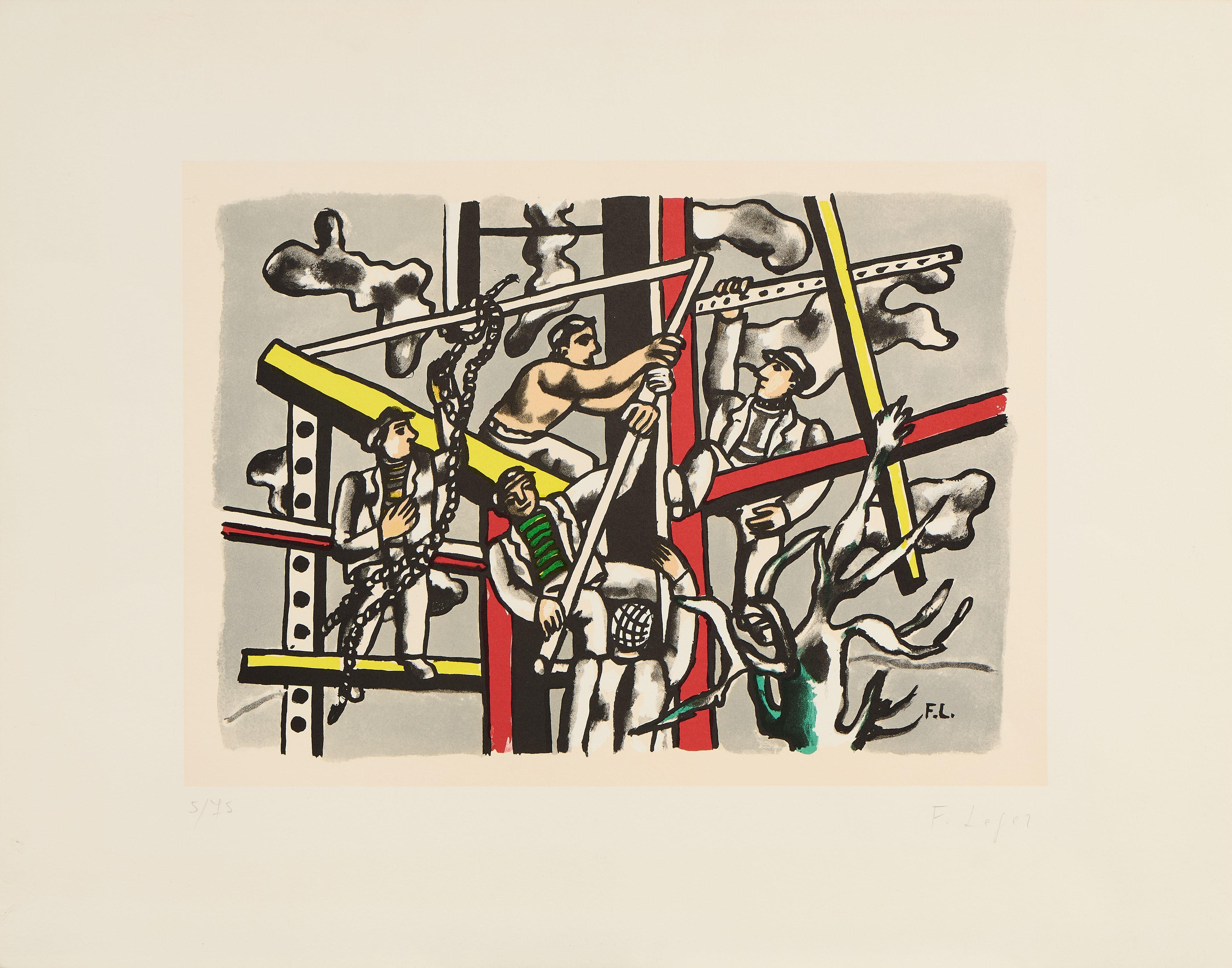 Fernad Legér(1881–1955) - Les constructeurs - Color lithograph on paper - 1950 - Print by Fernand Léger
