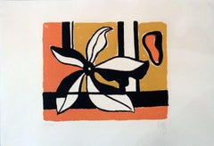 Fleur sur fond orange et jaune