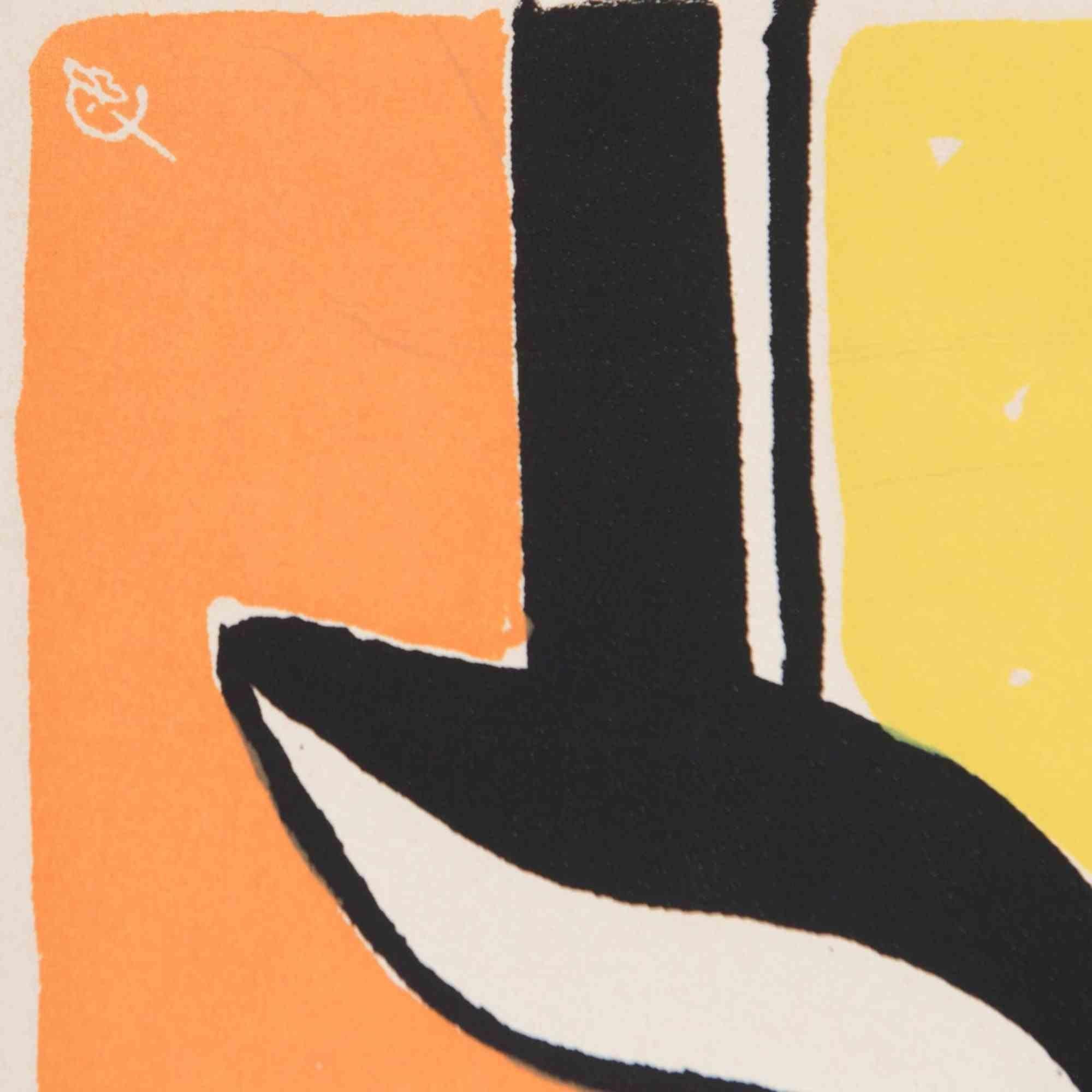Fleur sur un Fond Jaune et Orange - Screen Print after F. Leger - 1950s For Sale 1