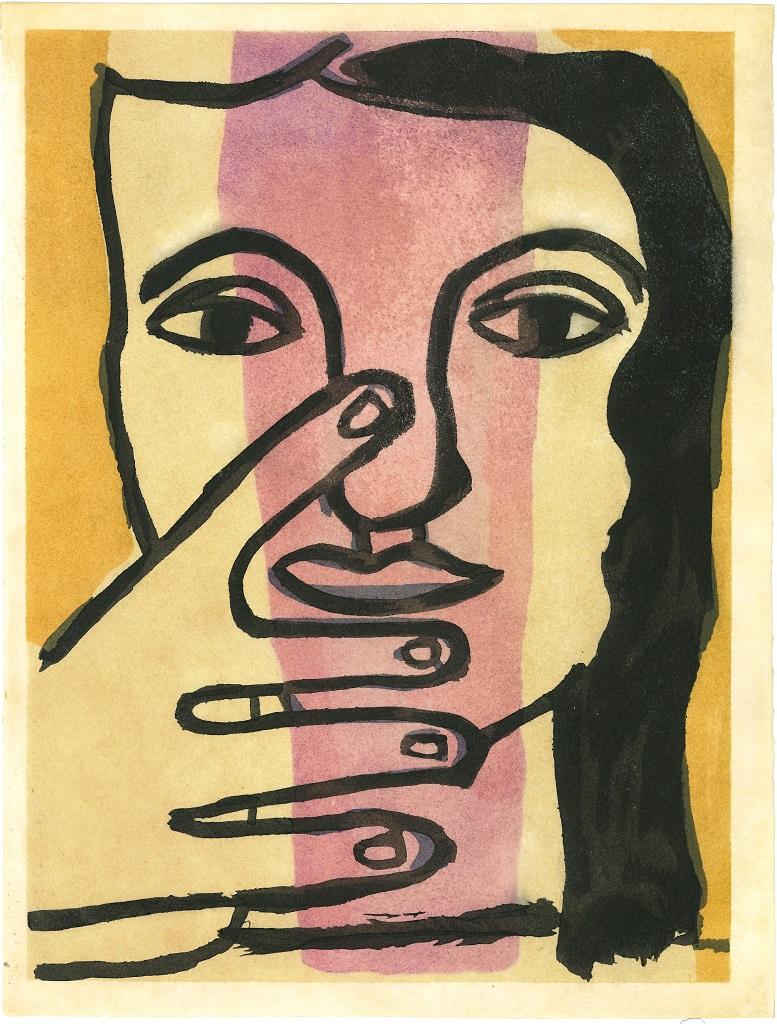 (after) Fernand Léger Portrait Print - Head of Woman - Lithograph afte F. Léger - 1949