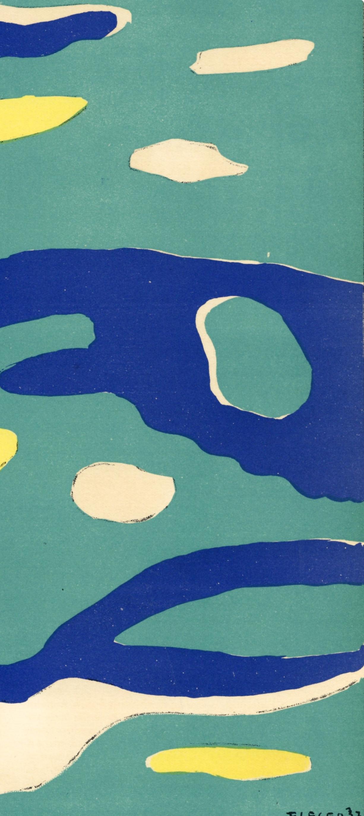 L'Eau, Verve: Revue Artistique et Littéraire - Blue Landscape Print by Fernand Léger