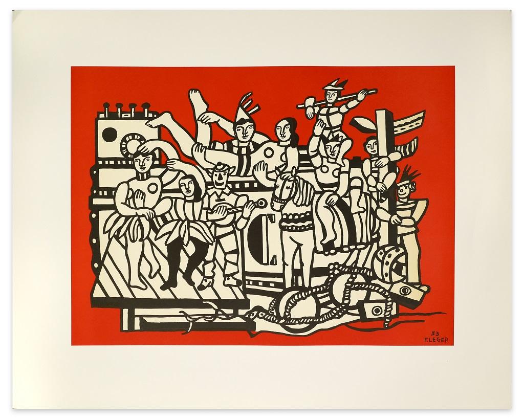 La Grande Parade   is an lithograph print realized after Fernand Léger. 
Printed by Galerie Maeght, Mourlot Paris in 1953.

Signed  and dated on plate. Includes a frame. Original title:  La Grande Parade sur fond rouge .

This beautiful