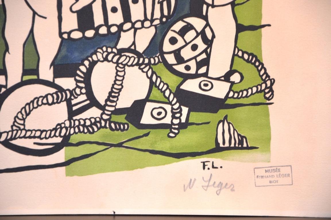 Cirque is an original artwork realized after Fernand Leger  (Orne 1881 - 1955 Gif-sur-Yvette, painter and graphic artist) in 1958.

Mixed colored lithograph on paper.

Monogrammed in plate and hand signed in pencil by the Artist's wife. Stamp of the