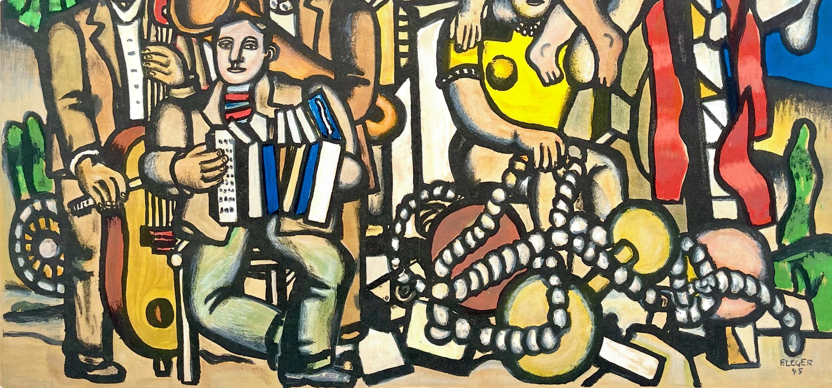 Léger, Acrobates et musiciens (Saphire 270), Derrière le miroir (dopo) - Landscape Print Blu di Fernand Léger