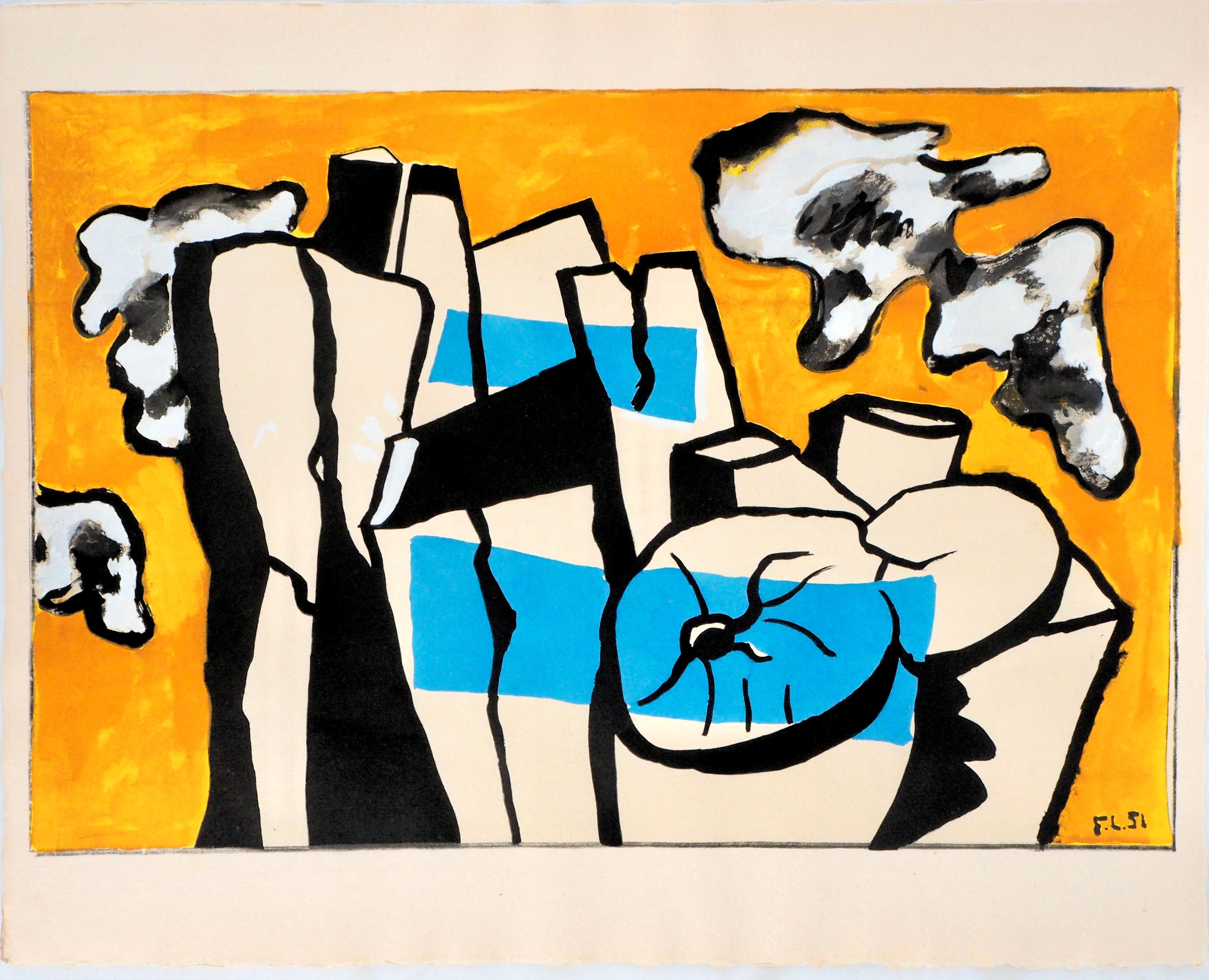 Léger, Composition, Contrastes (after) - Orange Abstract Print by Fernand Léger