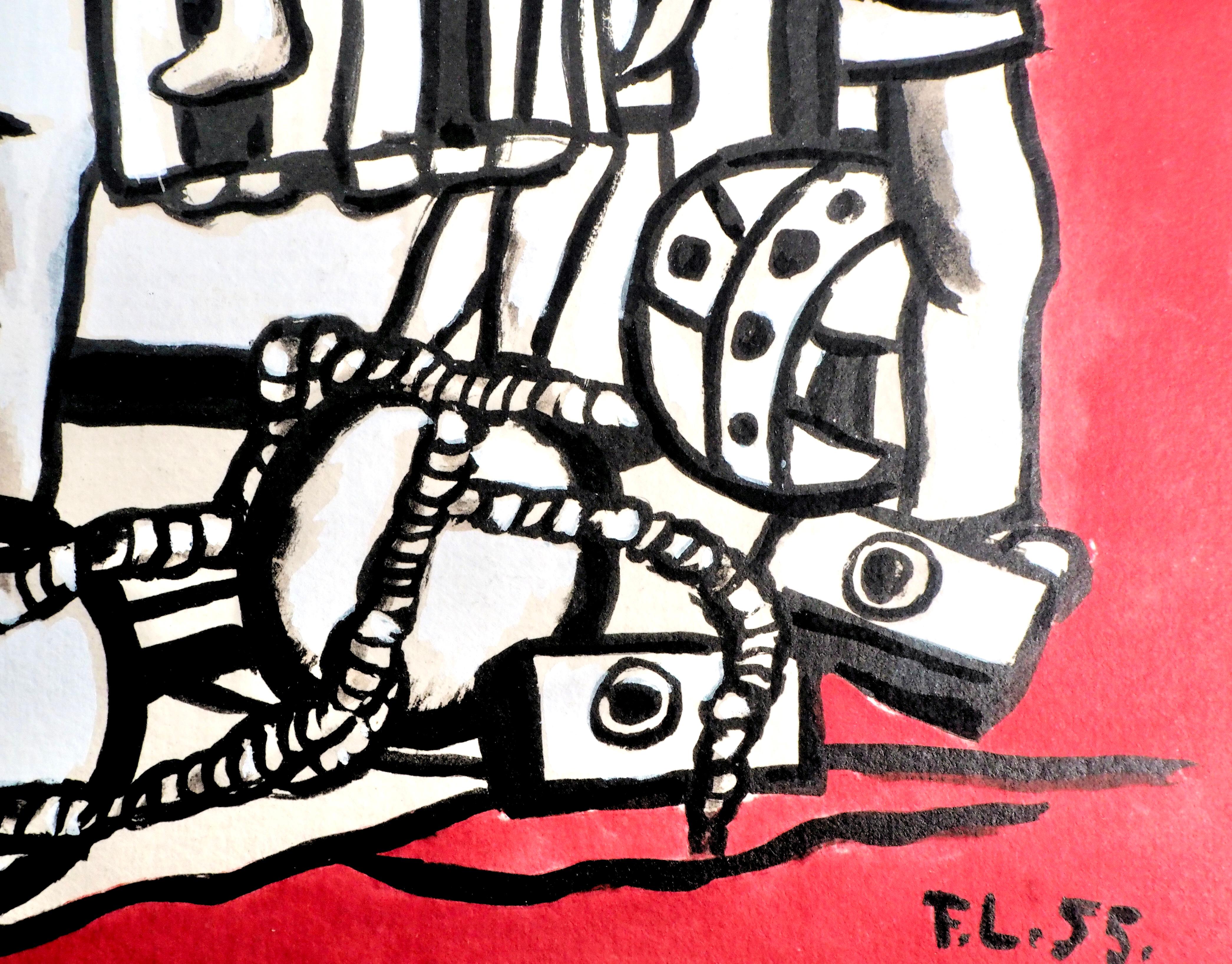 Léger, Composition, Contrastes (d'après) - Rouge Figurative Print par Fernand Léger