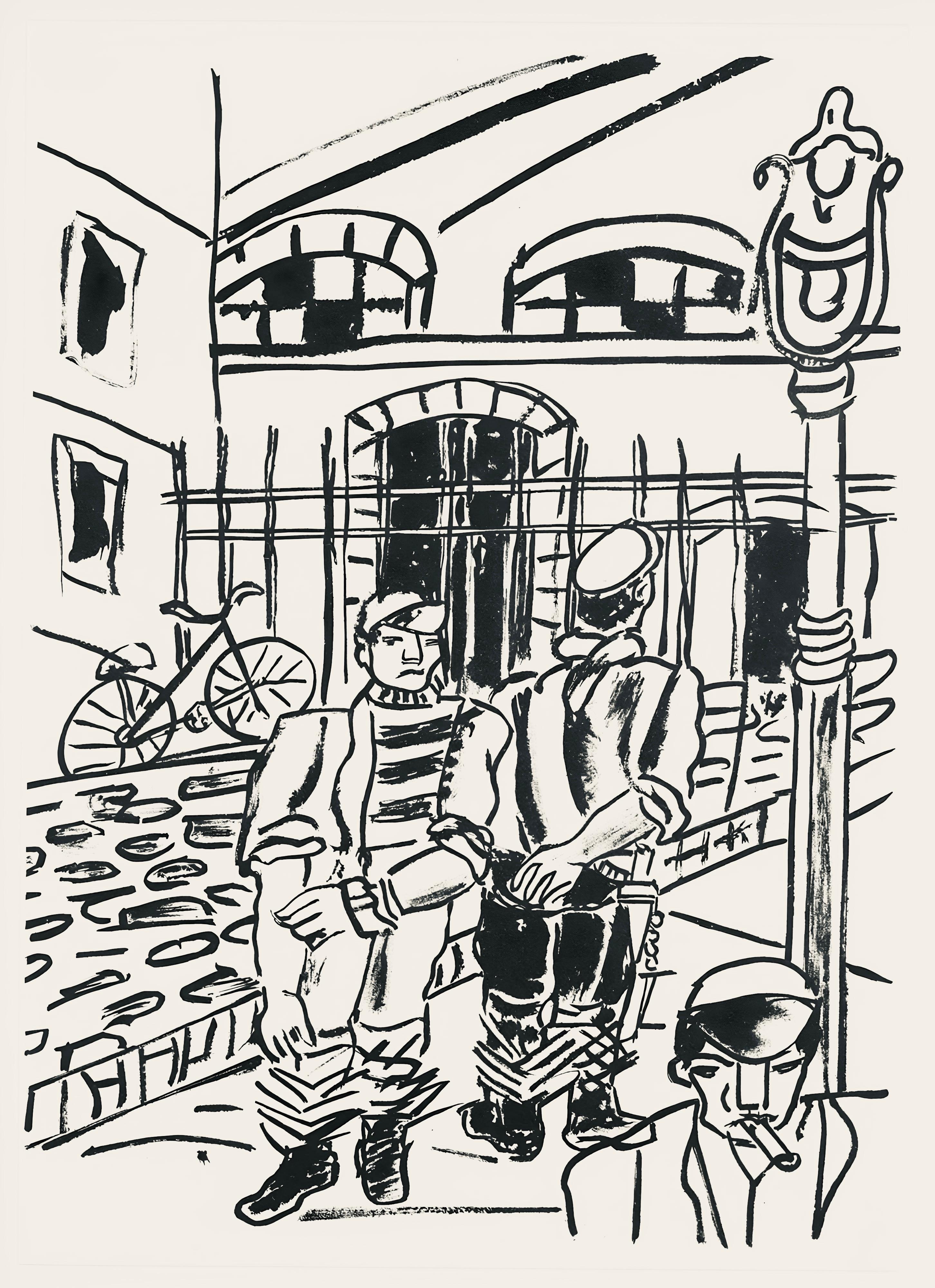 Léger, Composition, mes voyages (after) - Beige Landscape Print by Fernand Léger