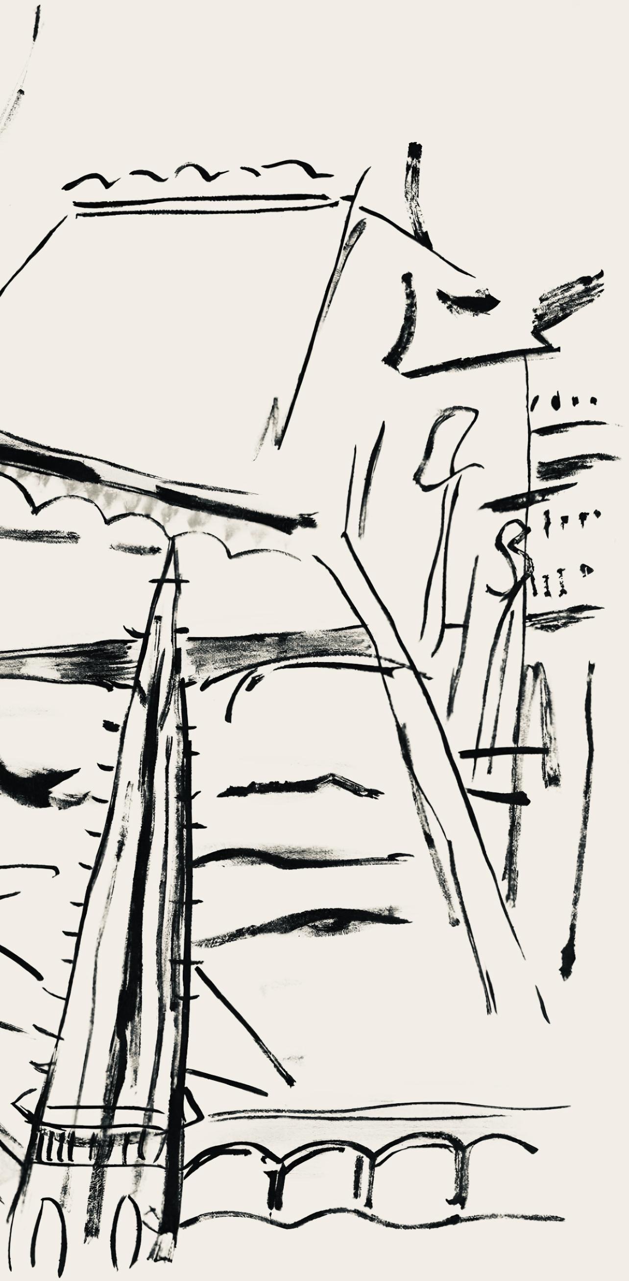 Léger, Composition, mes voyages (d'après) - Beige Landscape Print par Fernand Léger