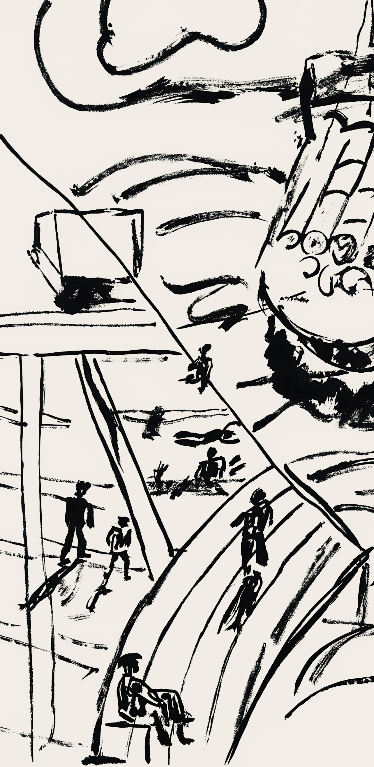 Léger, Composition, mes voyages (d'après) - Blanc Figurative Print par Fernand Léger