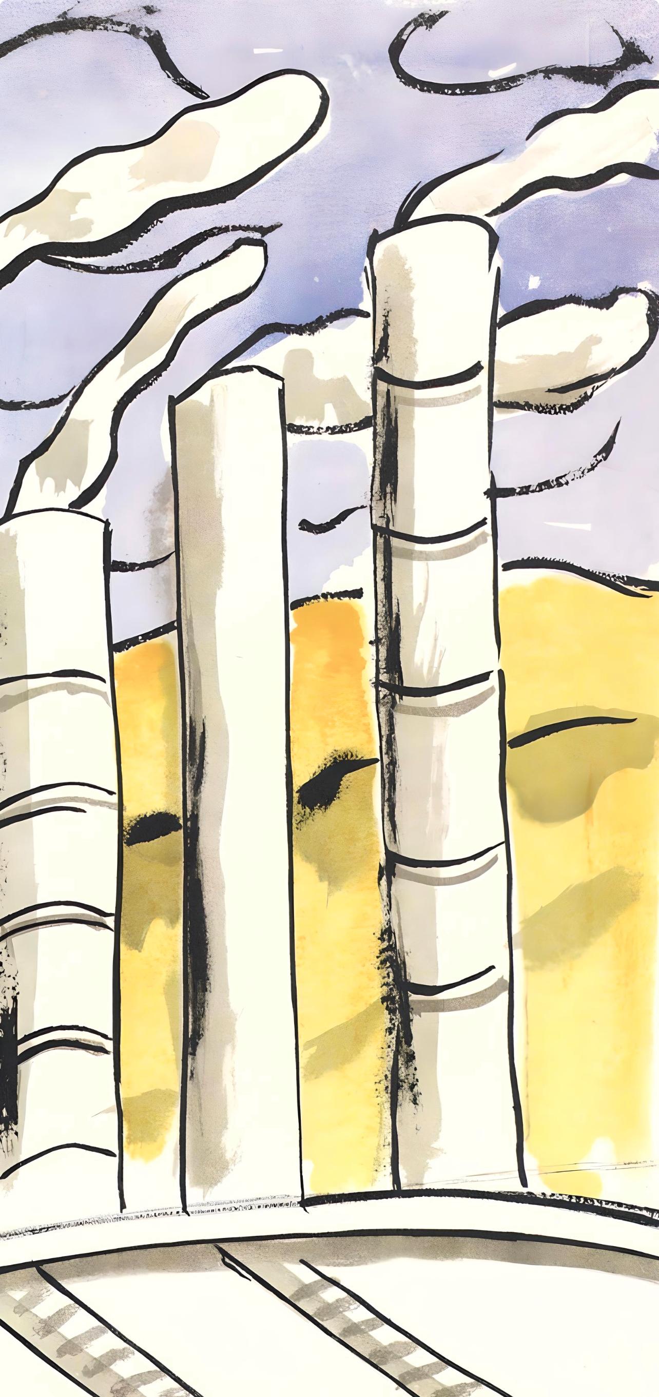 Léger, Composition, mes voyages (d'après) - Blanc Landscape Print par Fernand Léger