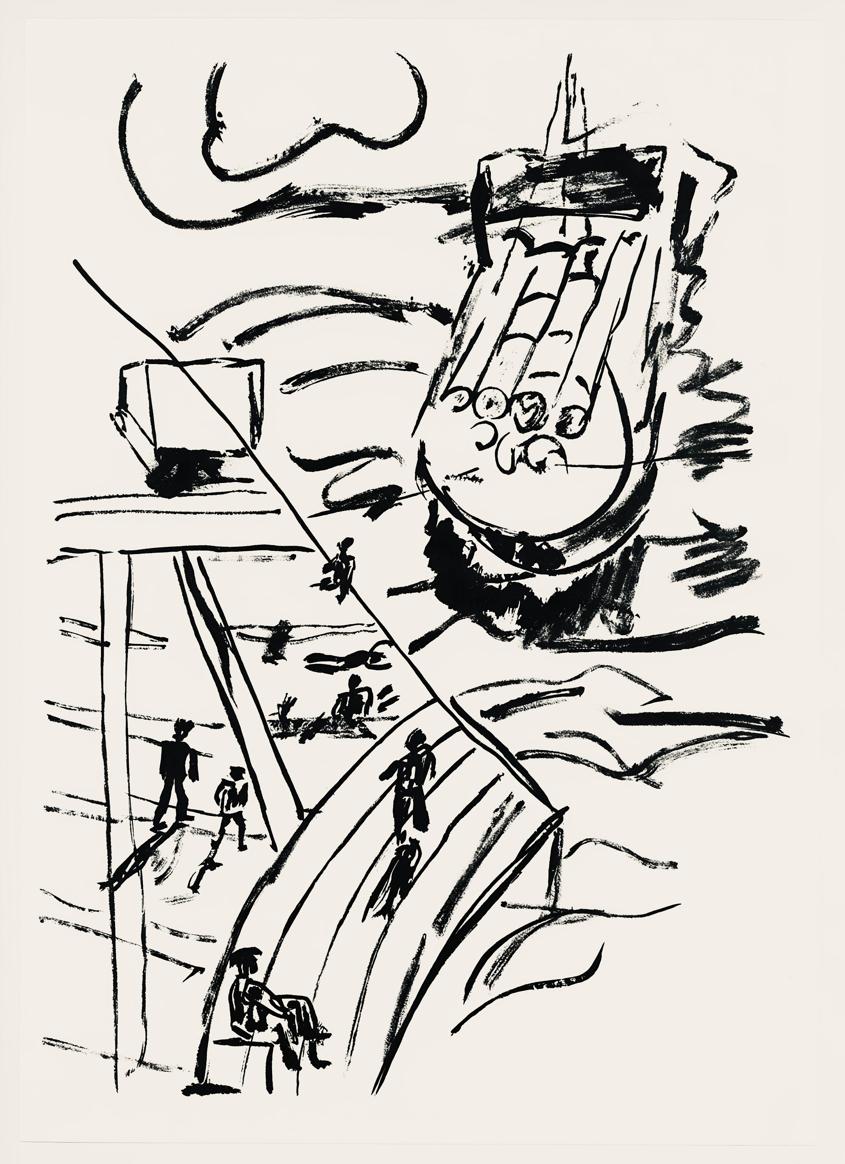 Lithographie sur papier vélin bouffant des Papeteries de Hauteville. Non signé et non numéroté, tel que publié. Bon état. Notes : Extrait de l'in-folio Fernand Léger mes voyages avec un poème d'aragon et des lithographies de l'auteur, 1970. Publié