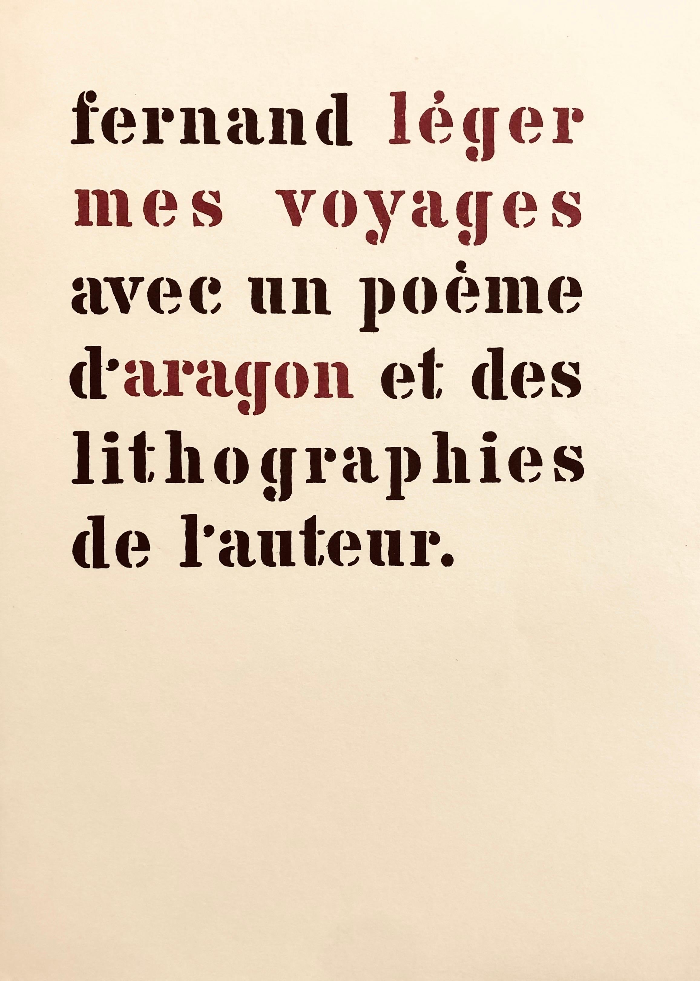 Lithograph on vélin bouffant des Papeteries de Hauteville paper. Unsigned and unnumbered, as issued. Good condition, with centerfold, as issued. Notes: From the folio, Fernand Léger mes voyages avec un poème d'aragon et des lithographies de