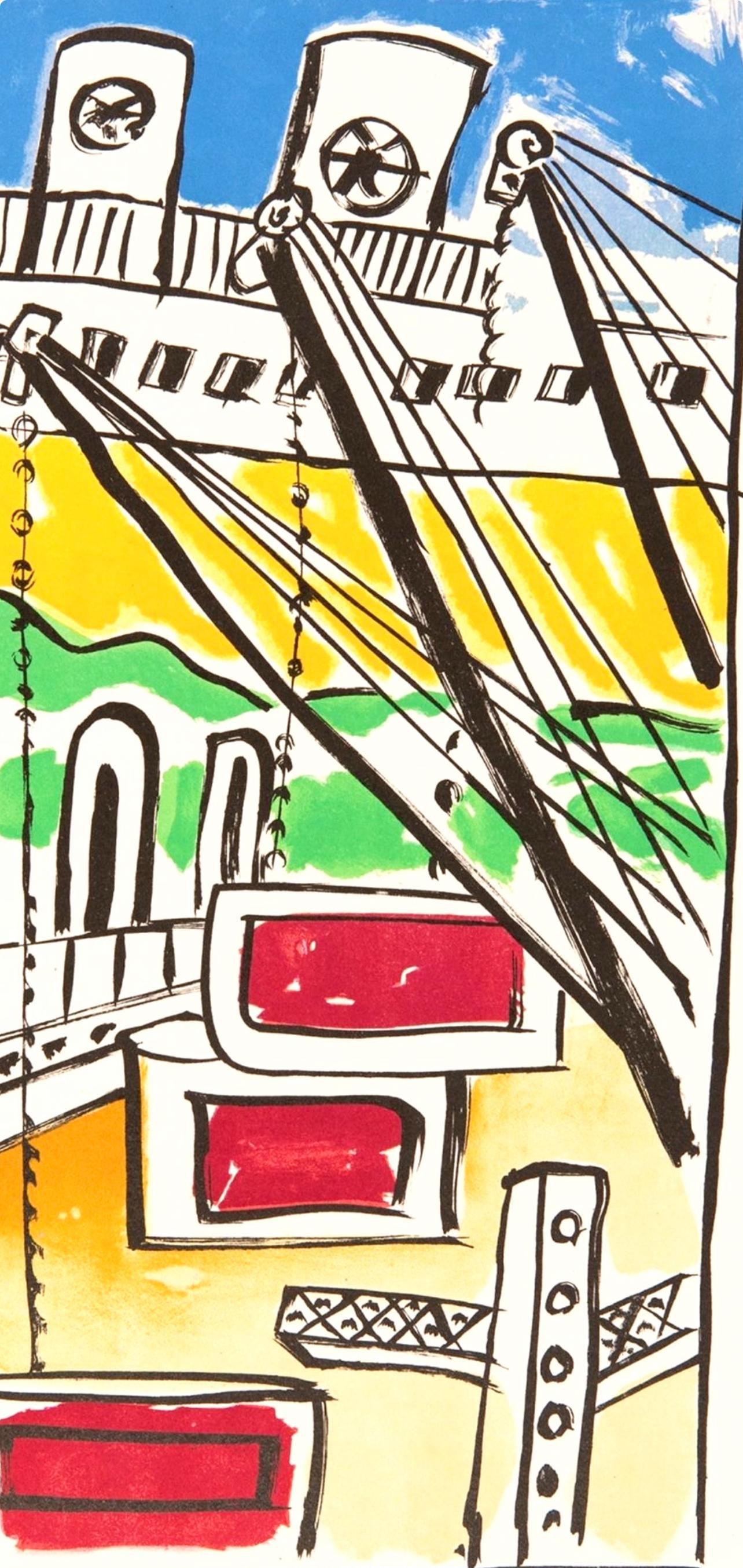 Lithographie auf Vélin bouffant des Papeteries de Hauteville. Unsigniert und nicht nummeriert, wie ausgegeben. Guter Zustand. Anmerkungen: Aus dem Folio, Fernand Léger mes voyages avec un poème d'aragon et des lithographies de l'auteur, 1970.