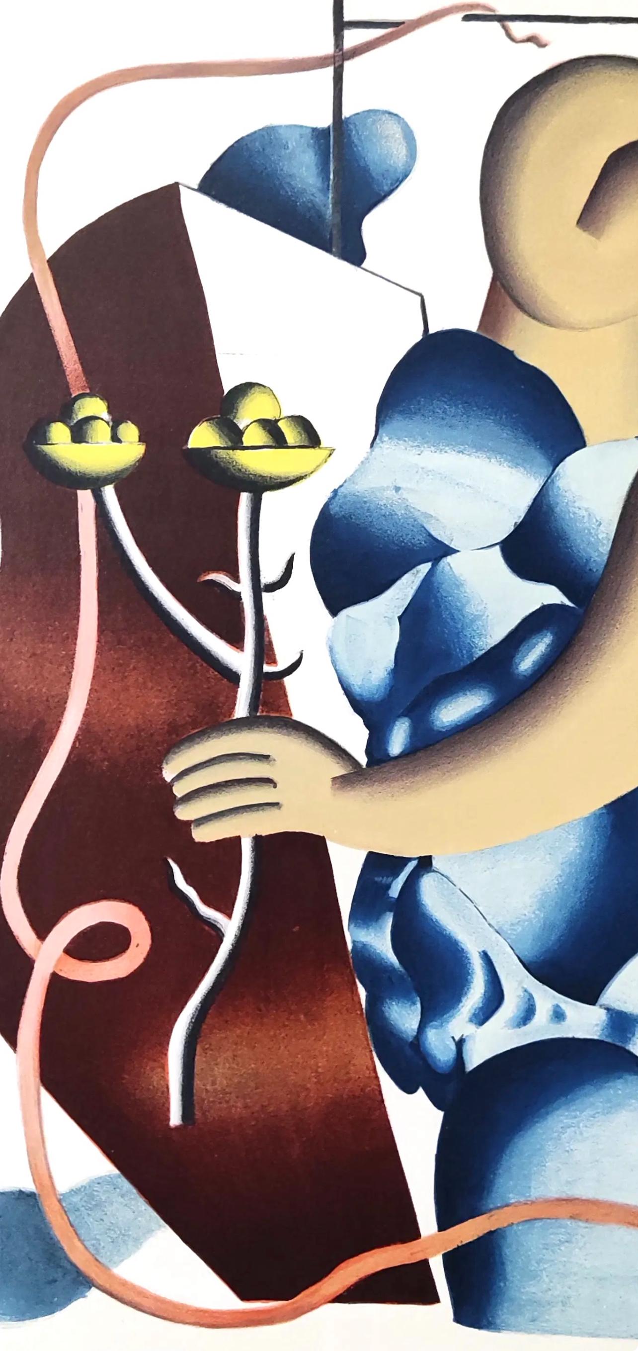 Léger, Femme tenant une fleur, Derrière le miroir (después) - Print Cubista de Fernand Léger