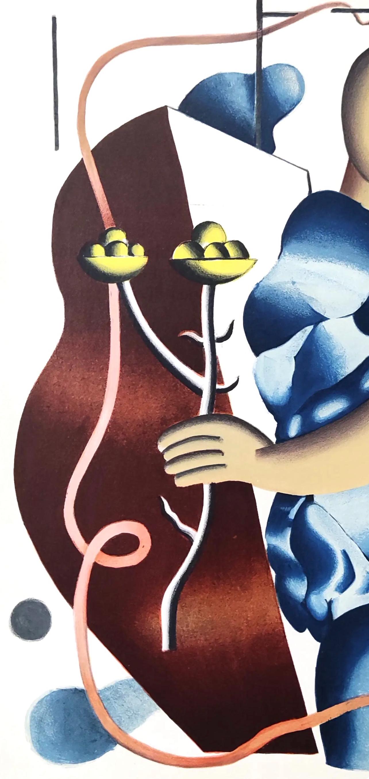 Léger, Femme tenant une fleur, Derrière le miroir (después) - Landscape Print Beige de Fernand Léger