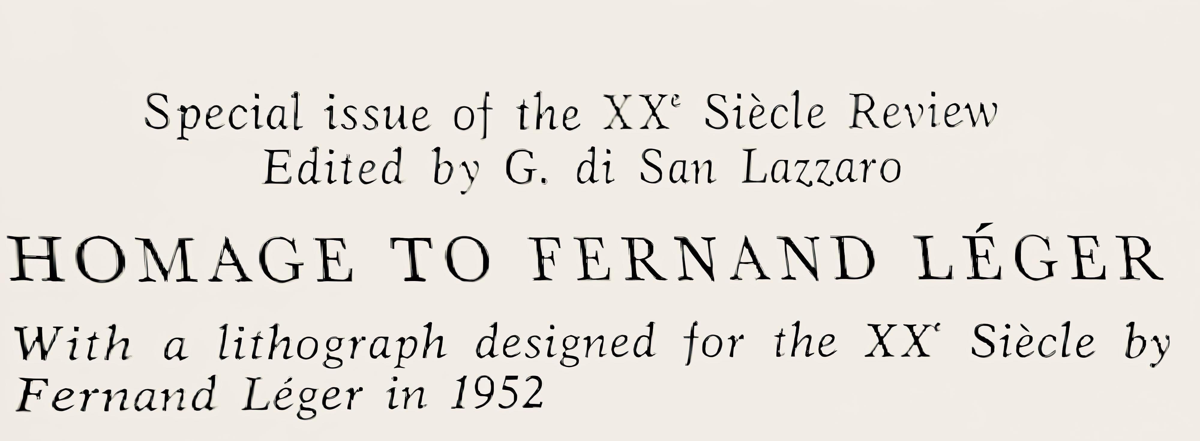 Lithograph on vélin paper. Paper Size: 9.65 x 12.4 inches. Inscription: Unsigned and unnumbered, as issued. Catalogue raisonné references: Léger, Fernand, and Lawrence Saphire. Fernand Léger: The Complete Graphic Work. Blue Moon Press, 1978,