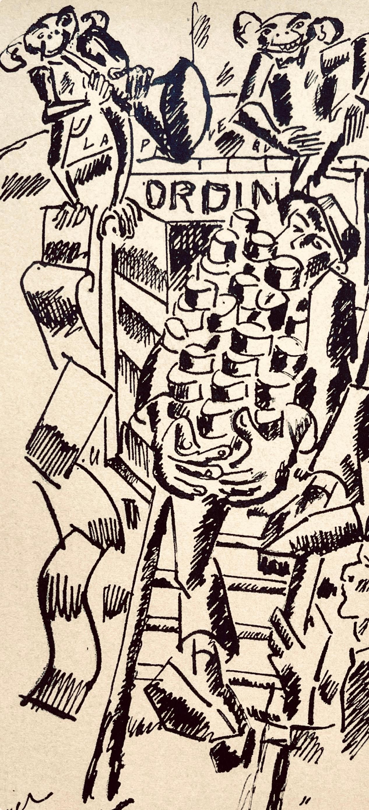 Léger, La Preuve que l'Homme Descend du Singe, Dessins de Guerre 1915-16 (after) - Cubist Print by Fernand Léger
