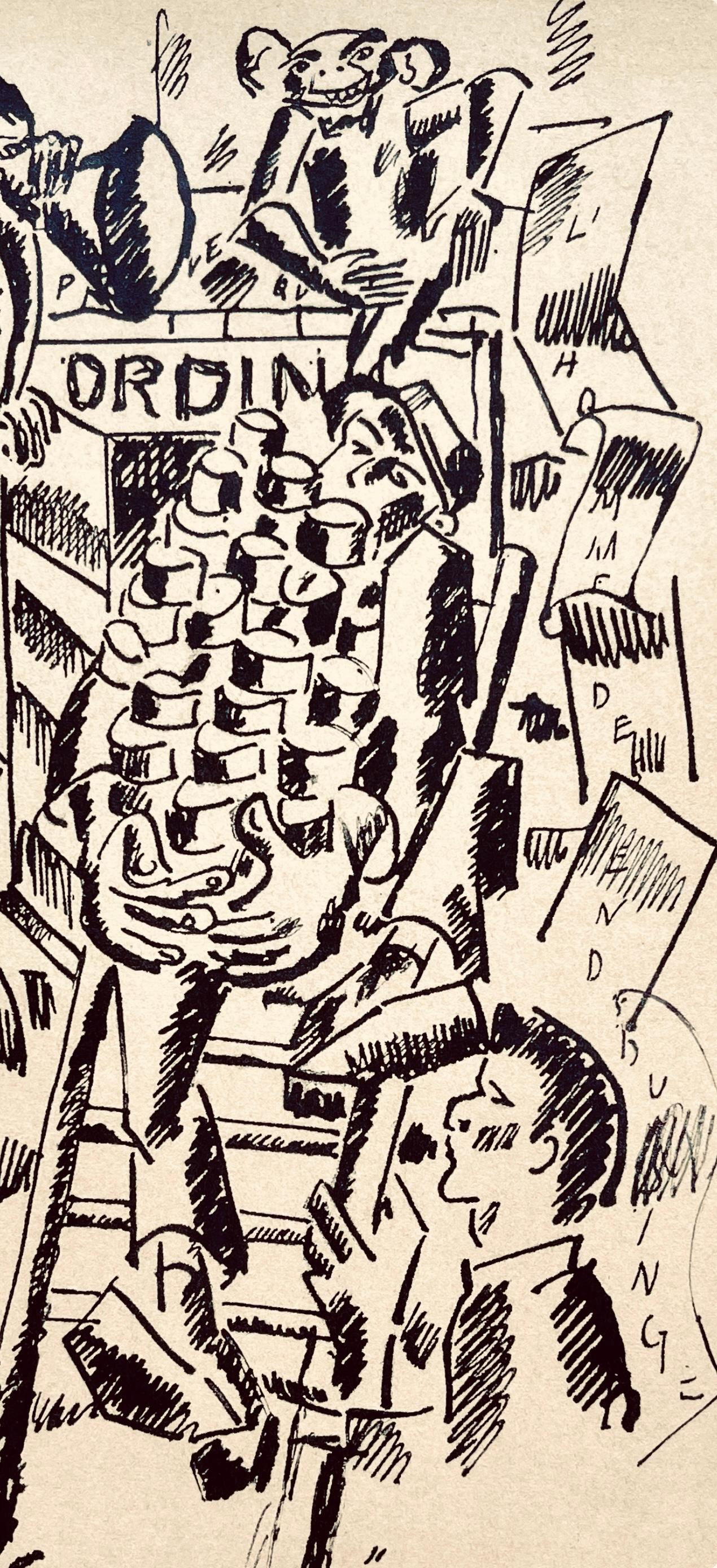 Léger, La Preuve que l'Homme Descend du Singe, Dessins de Guerre 1915-16 (after) - White Figurative Print by Fernand Léger