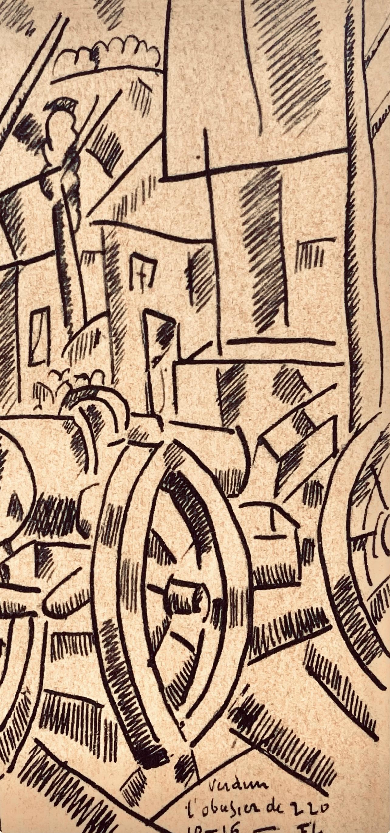 Léger, L'Obusier de 220, Dessins de Guerre 1915-16 (after) - Beige Figurative Print by Fernand Léger