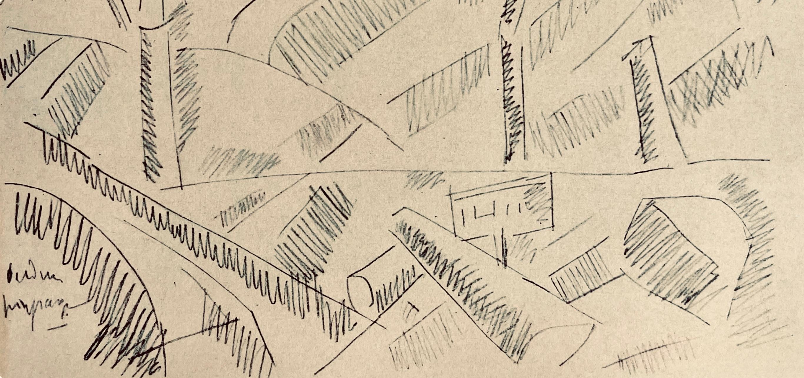 Léger, Paysage à Verdun, Dessins de Guerre 1915-16 (after) - Beige Landscape Print by Fernand Léger