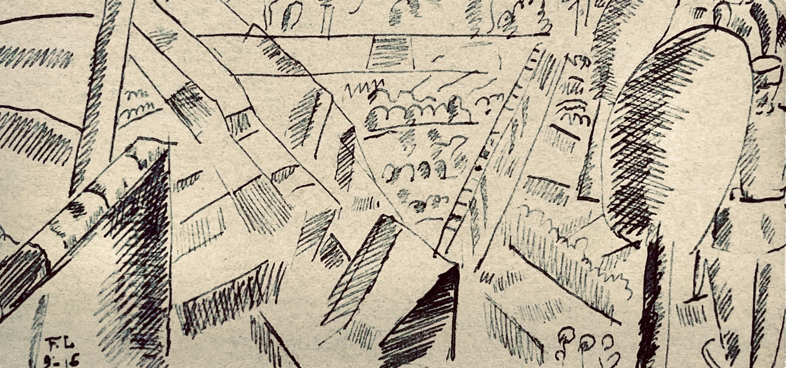 Léger, Paysage en Argonne, Dessins de Guerre 1915-16 (after) - Beige Landscape Print by Fernand Léger