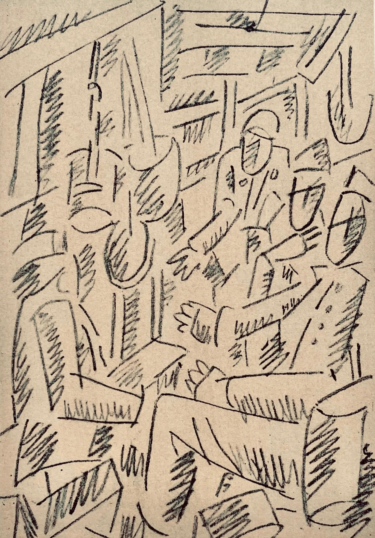 Fernand Léger Figurative Print - Léger, Soldats jouant aux cartes, Dessins de Guerre 1915-16 (after)