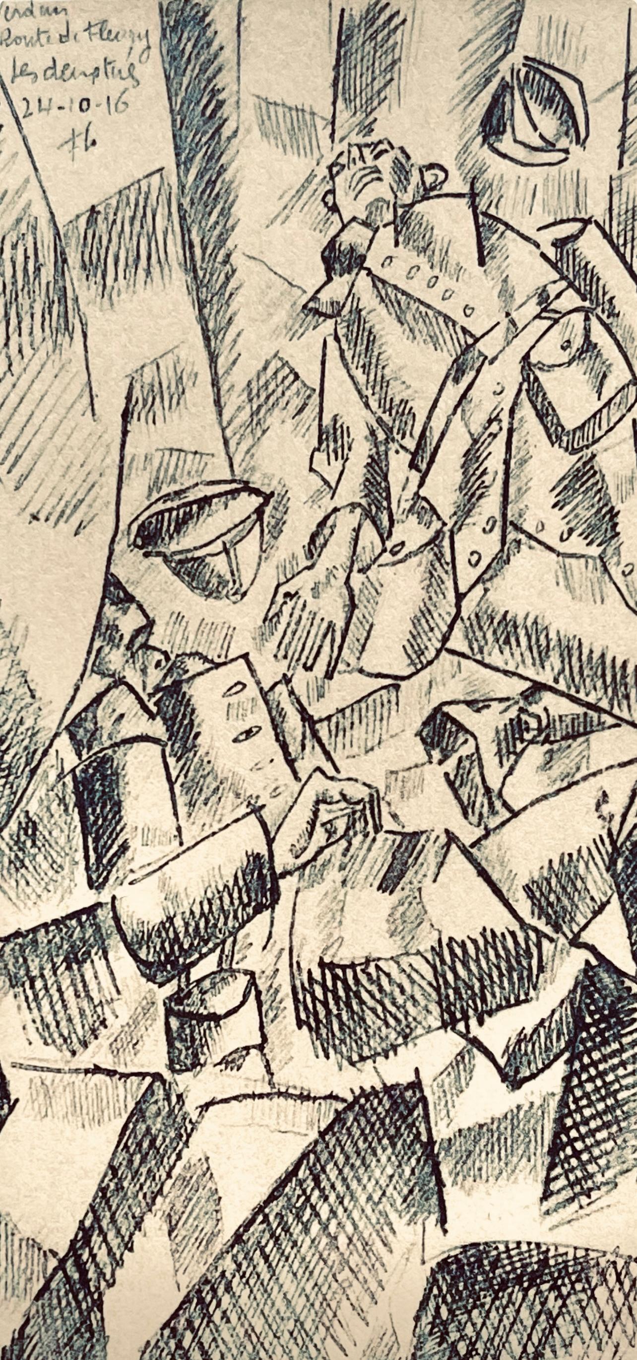 Léger, Sur la Route de Fleury: Les Deux Tués, Dessins de Guerre (after) - Cubist Print by Fernand Léger