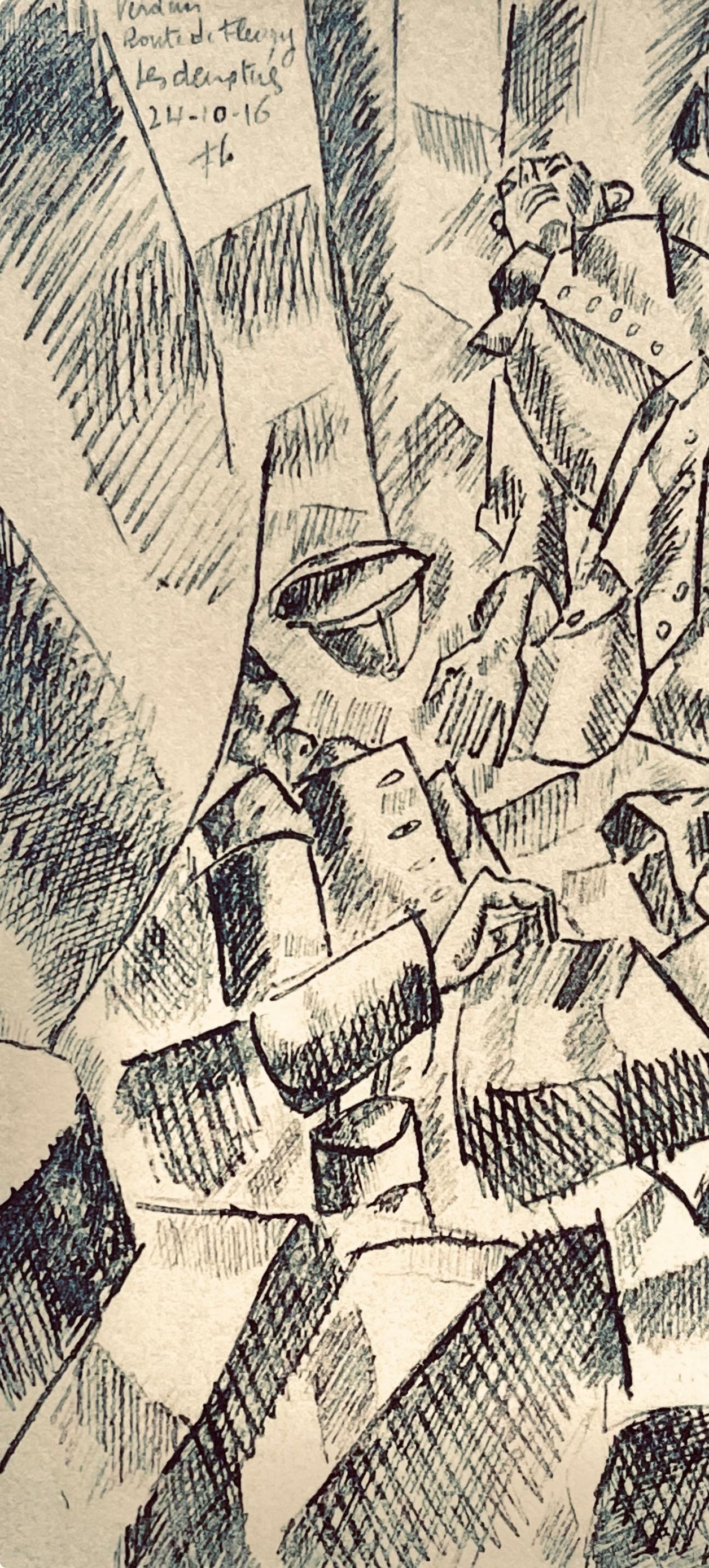 Léger, Sur la Route de Fleury: Les Deux Tués, Dessins de Guerre (after) - Beige Figurative Print by Fernand Léger