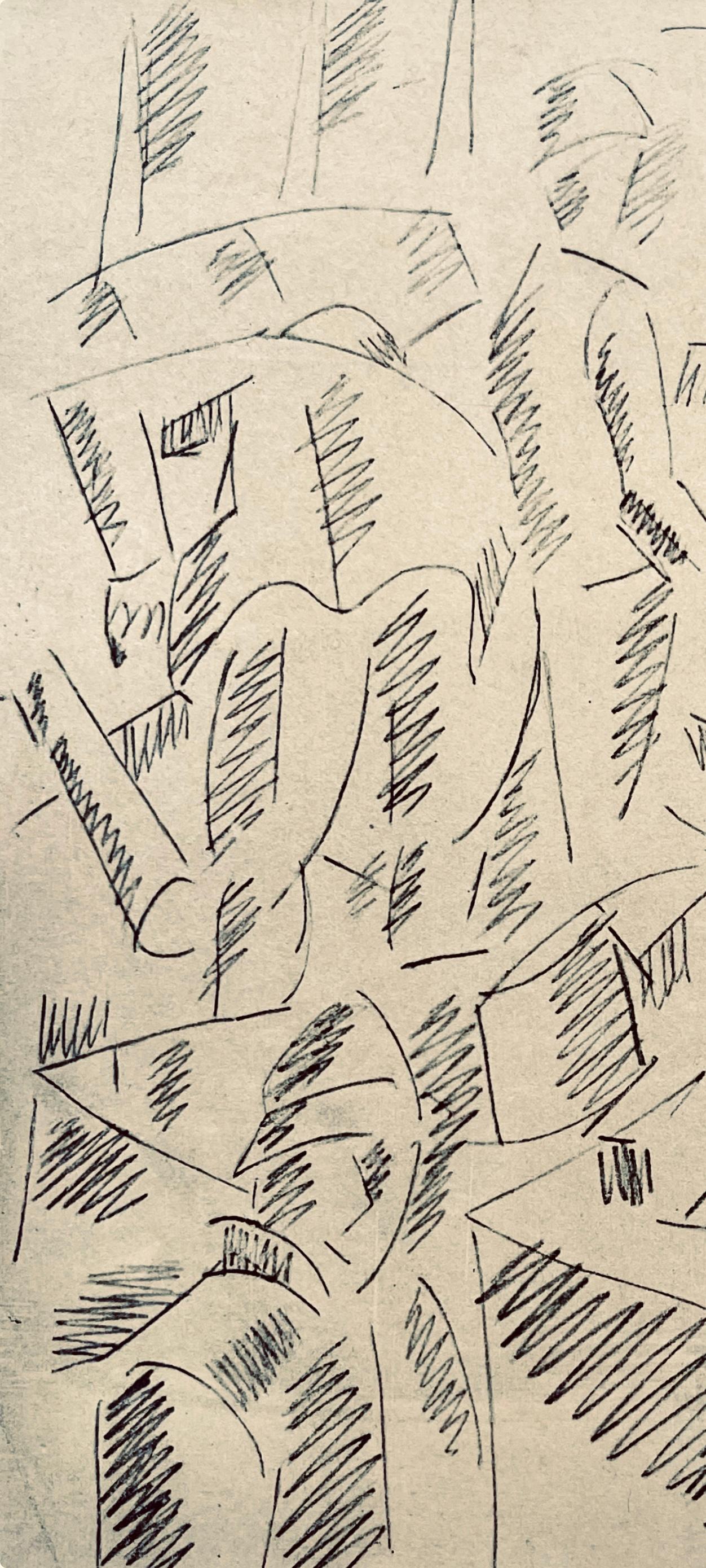 Léger, Sur la Route de Fleury: Sapeurs au Travail, Dessins de Guerre (dopo) - Figurative Print Beige di Fernand Léger