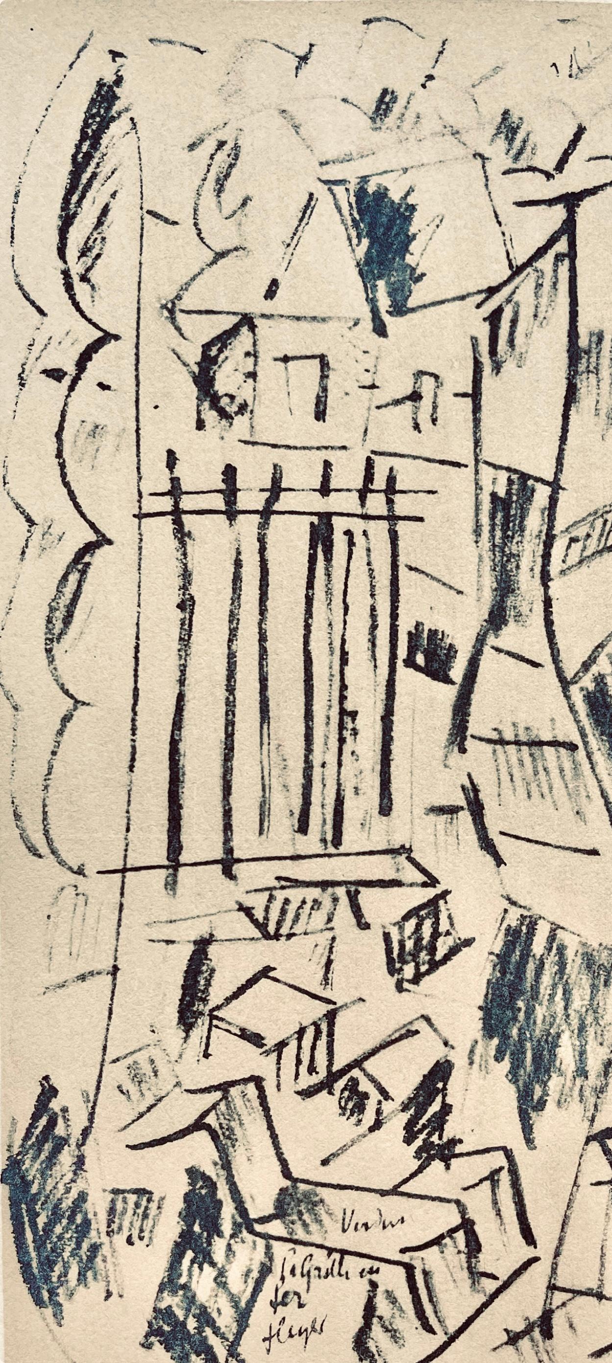 Léger, Verdun: La grille en fer, Dessins de Guerre 1915-16 (after) - Beige Landscape Print by Fernand Léger