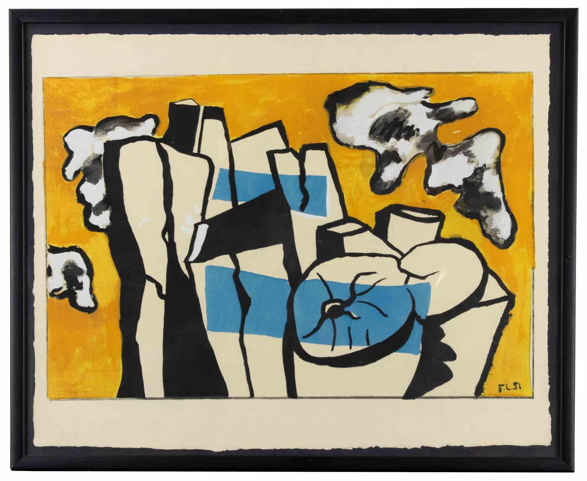 Lithograph realized after Fernand Léger in 1959, on Moulin Richard de Bas paper.

Monogrammed in the plate.

It belongs to the suite "Contrastes", printed by Daniel Jacomet and published by "Au Vent d'Arles".

Edition of 300.

Framed under