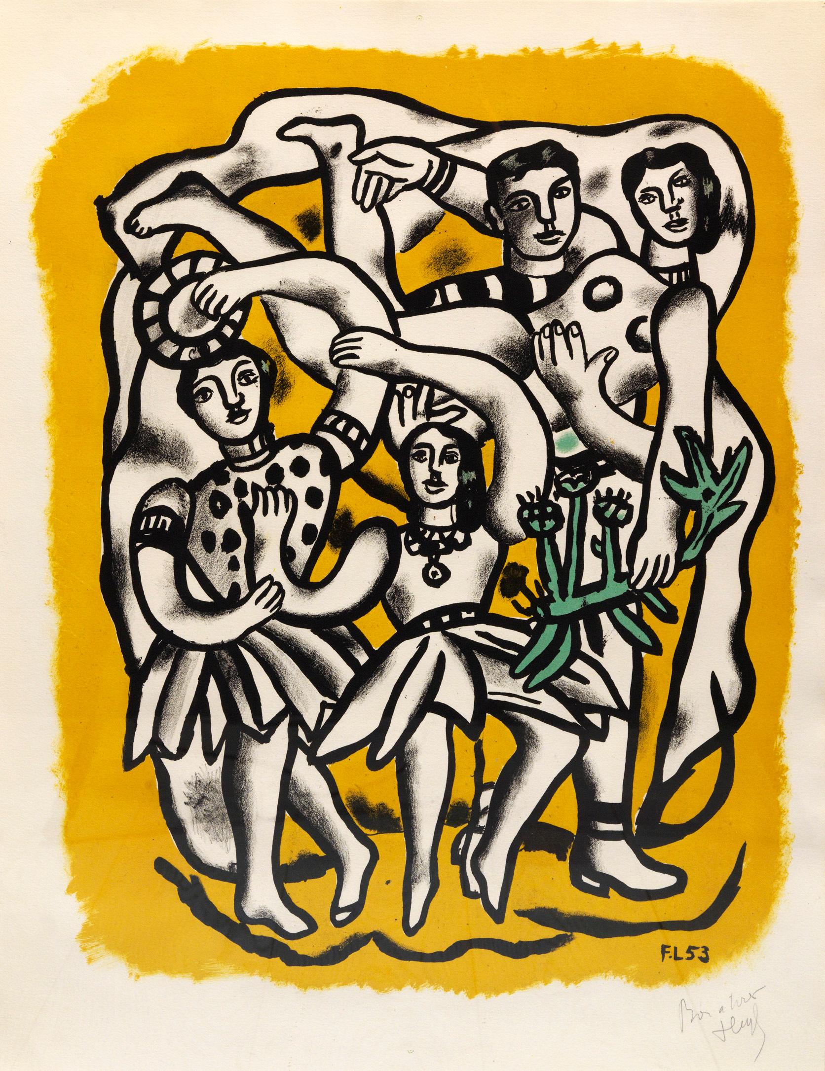 Fernand Léger Figurative Print - Les Danseuses (Fond jaune) - Léger, Print, Lithograph, Figurative art, Modern.