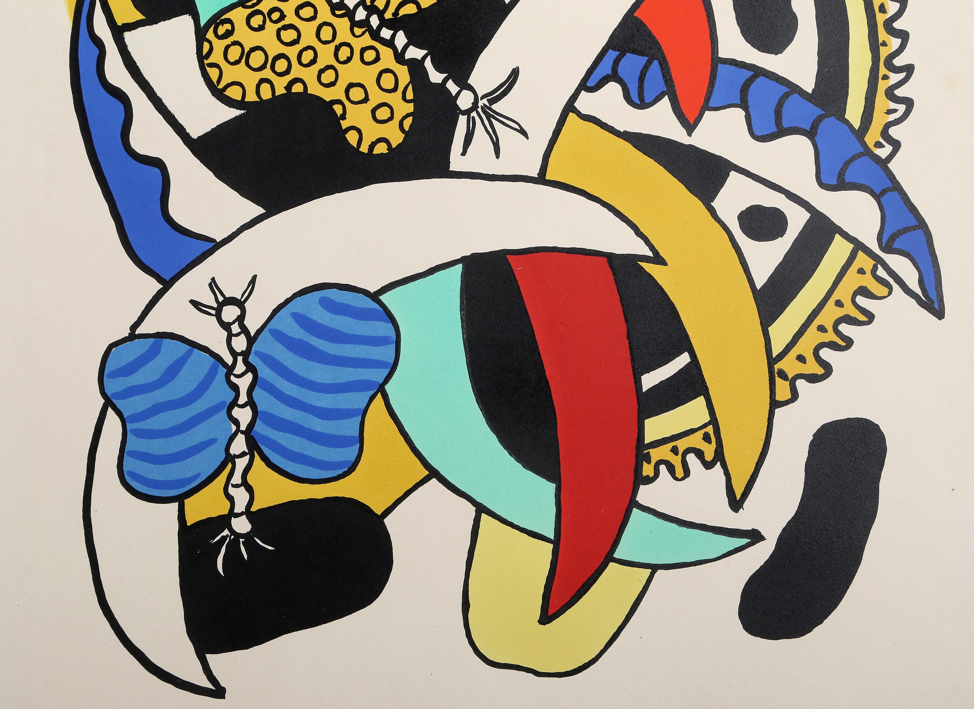 Les Papillons, Modern Colorful Lithograph by Fernand Leger - Beige Animal Print by Fernand Léger