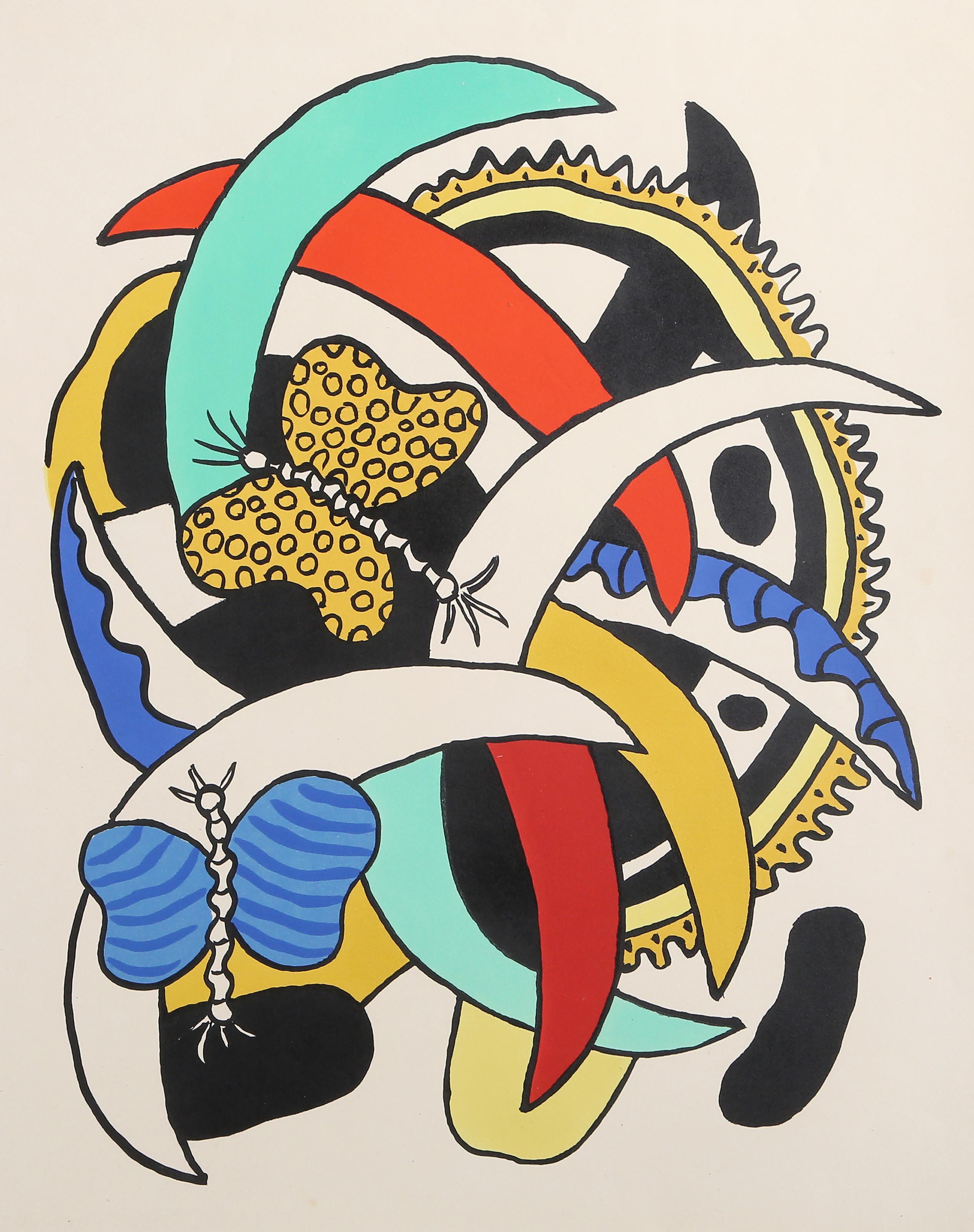 Fernand Léger Animal Print - Les Papillons, Modern Colorful Lithograph by Fernand Leger