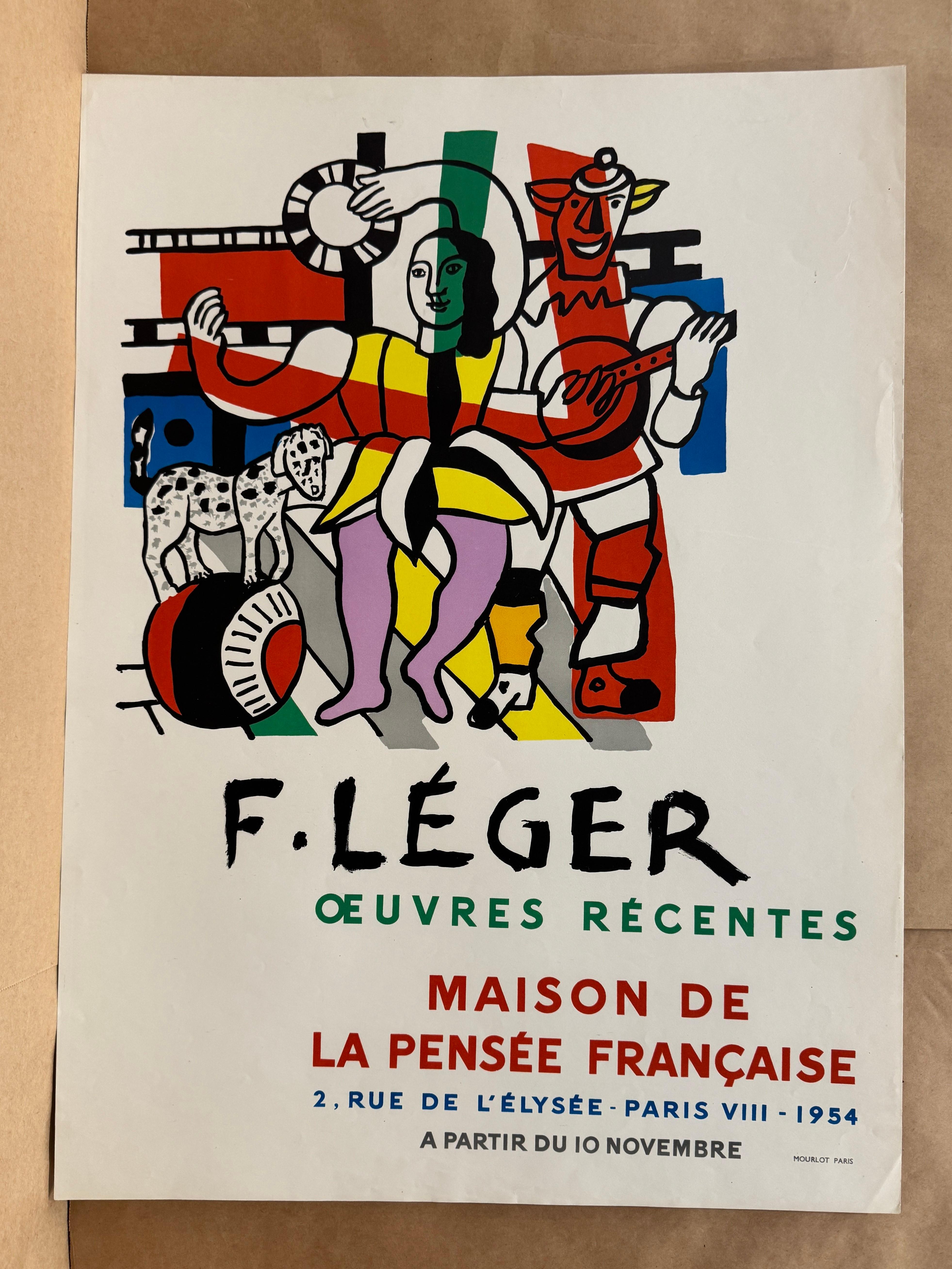 Artist: Fernand Leger

Medium: Lithographic Poster, 1954

Dimensions: 26.5 x 19.25 in, 67.3 x 48.9 cm

This vibrant lithographic poster, created to promote the opening of an exhibition of Fernand Léger's paintings at the Musée des Arts Décoratifs in