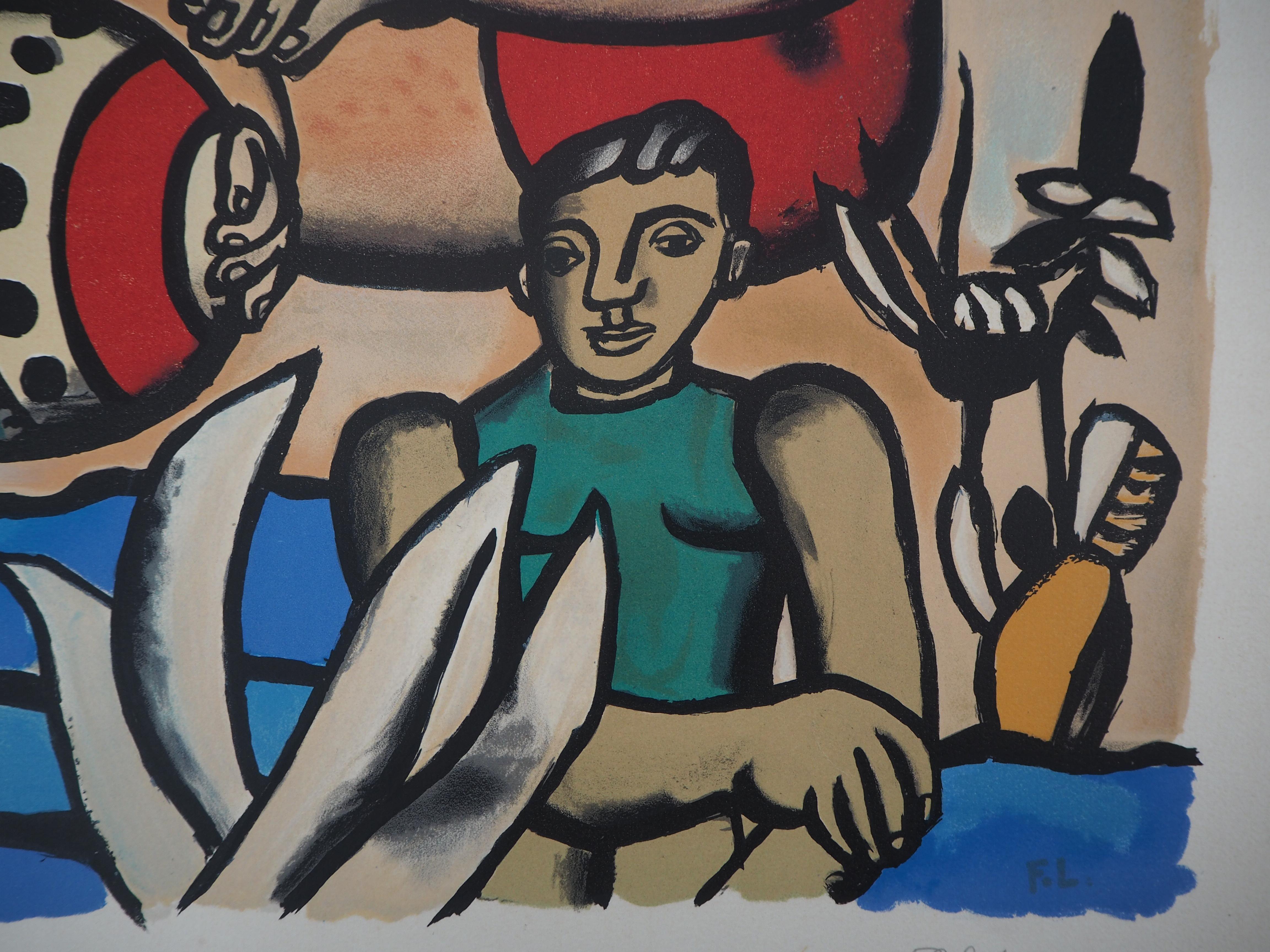 Mother and her two boys - Lithograph, 1953 - Brown Figurative Print by Fernand Léger